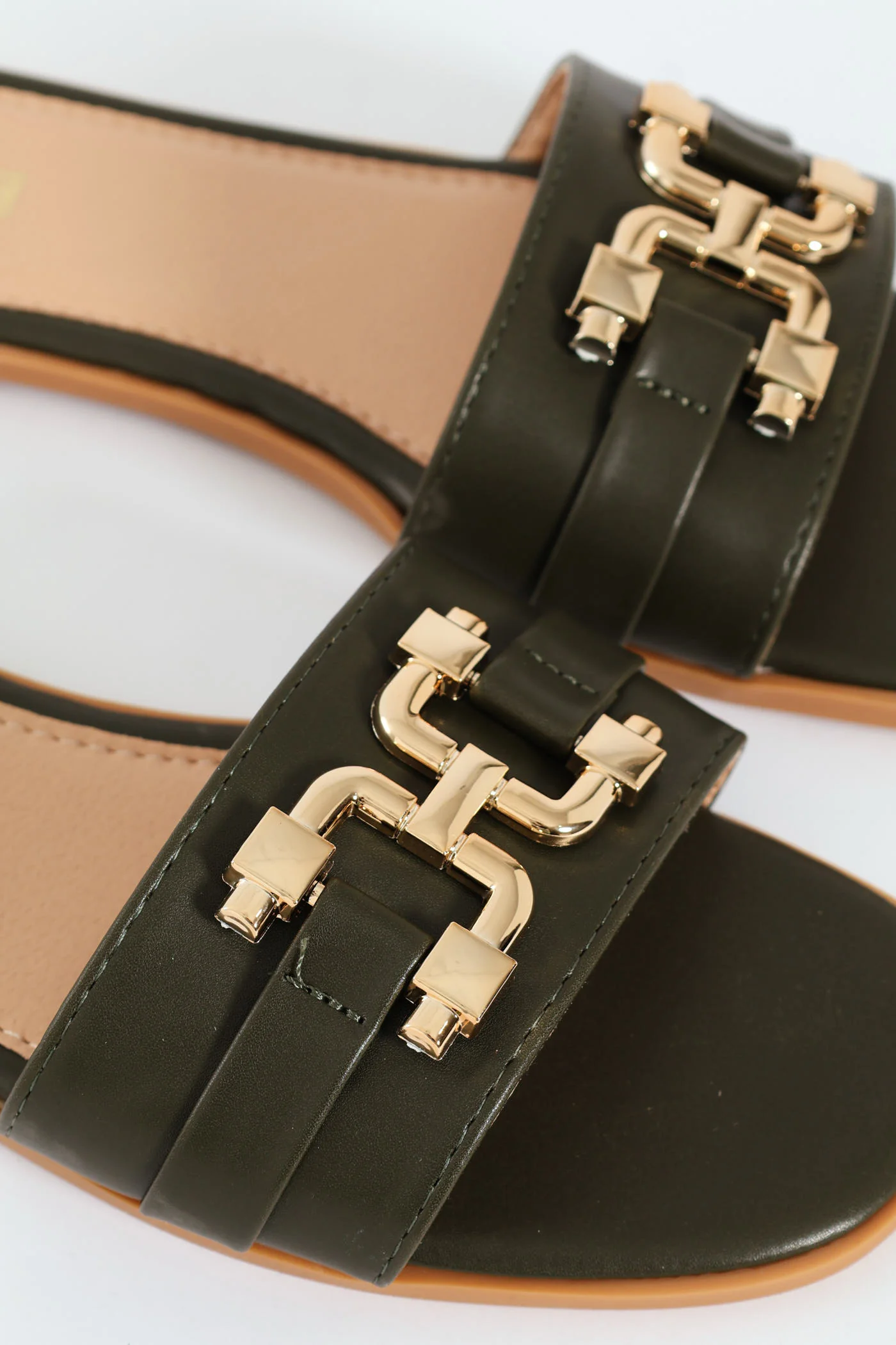 Flat One Strap Push In Sandal With Link Trim - Fatigue - Image 2