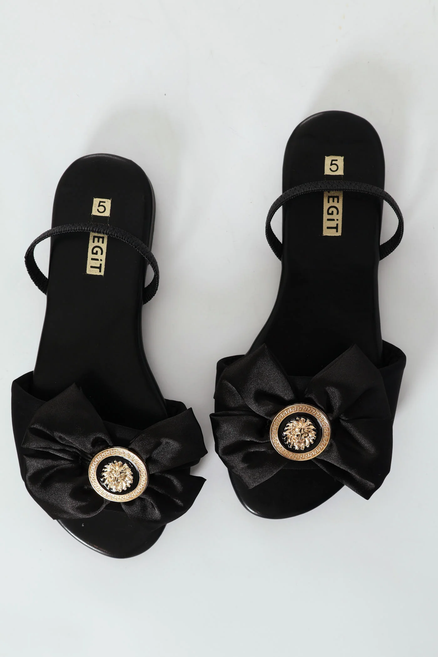 Flat One Strap Round Monogram Trim Bow Sandal - Black - Image 4