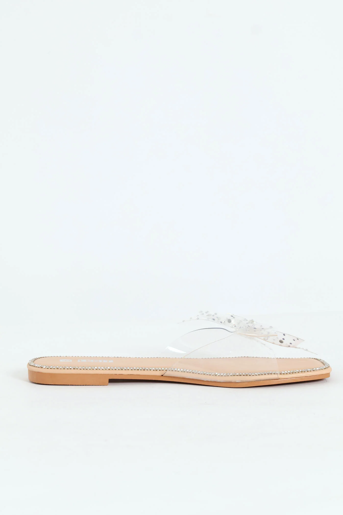Flat One Strap Vinyl Mule Sandal - Clear - Image 3