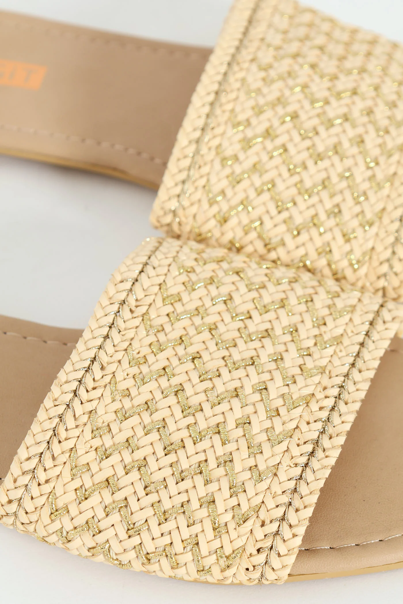 Flat One Strap Weave Metallic Detail Mule Sandal - Sand - Image 3
