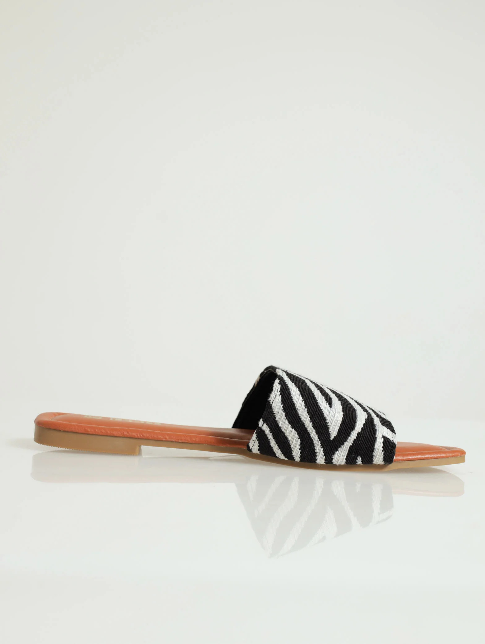 Flat One Strap Zebra Print Push In Mule Sandals - Image 2
