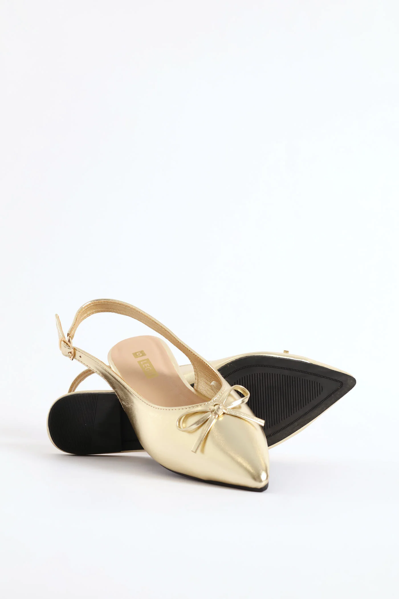 Flat Slingback Metallic Pointed Pump - Gold