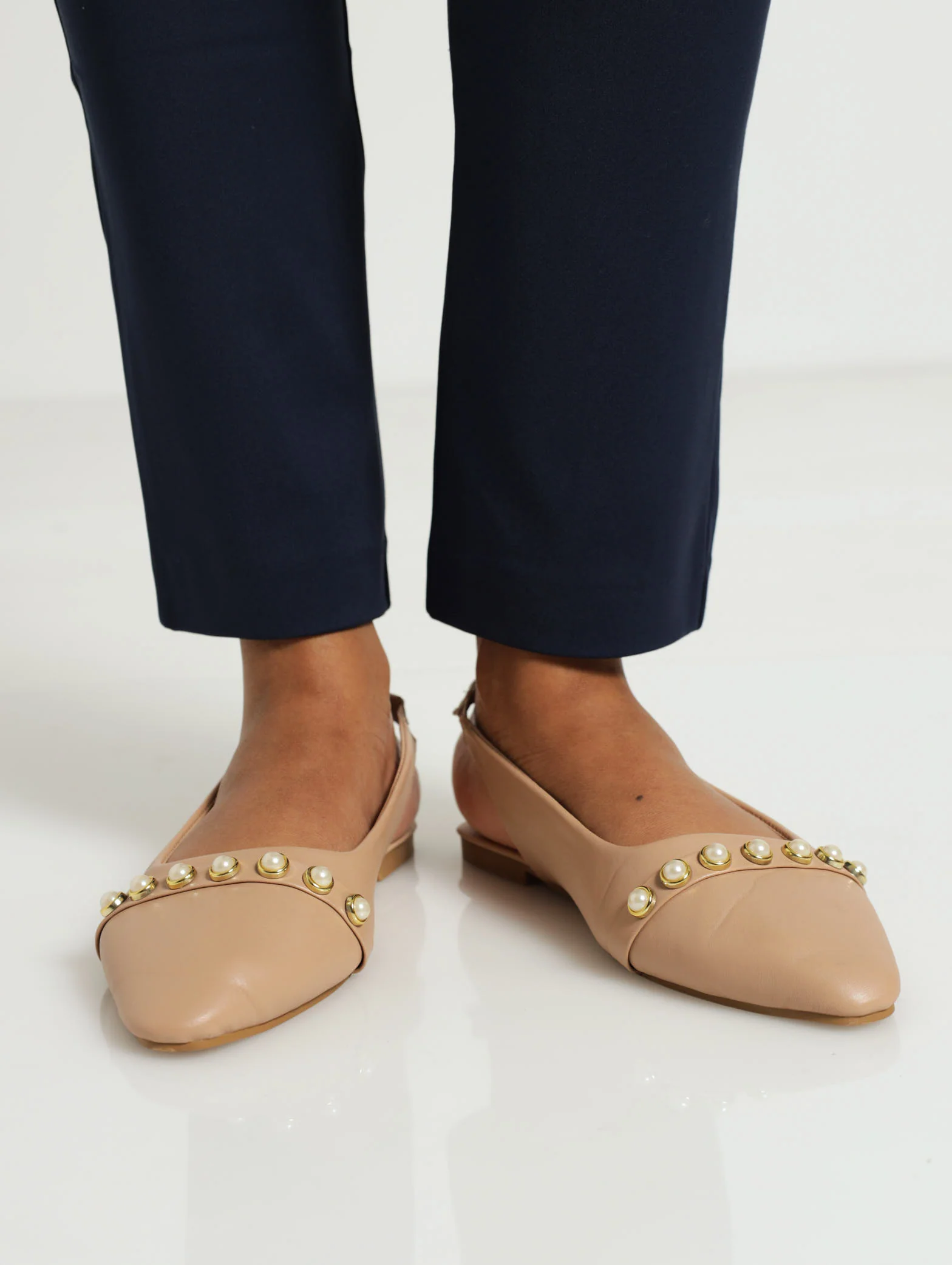 Flat Slingback Pump With Pearl Trim