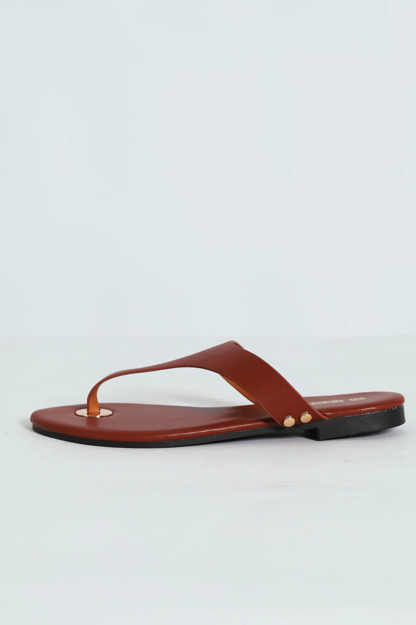 Flat Thong Sandal With Gold Sole Trim - Brown - Image 3