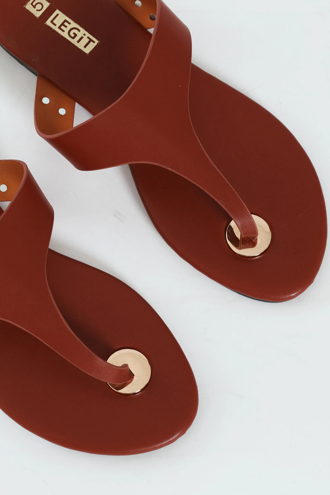 Flat Thong Sandal With Gold Sole Trim - Brown - Image 4
