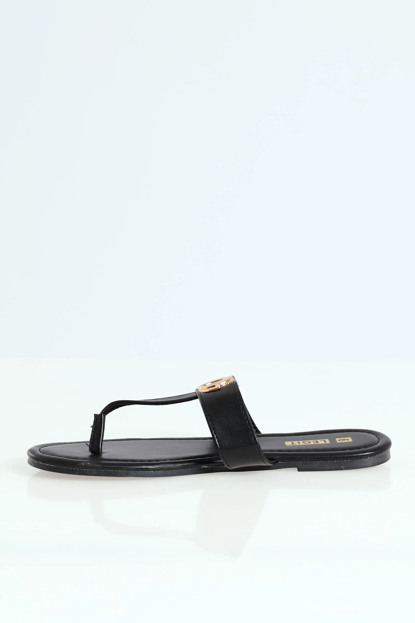 Flat Thong Sandal With Gold Trim - Black - Image 2