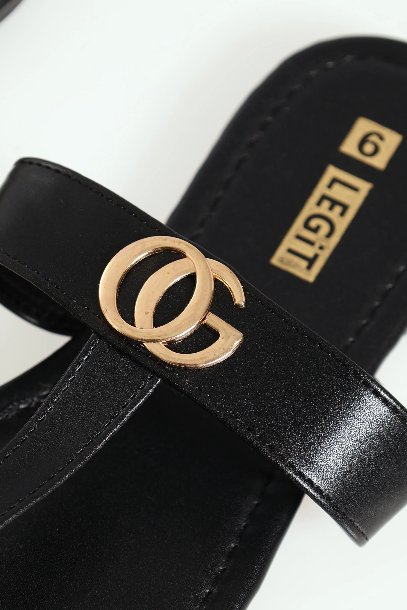 Flat Thong Sandal With Gold Trim - Black - Image 3