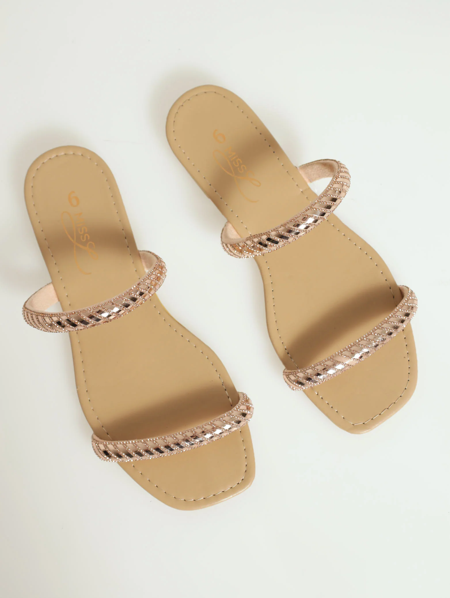 Flat Tubular Embellished 2 Strap Push In Mule Sandal