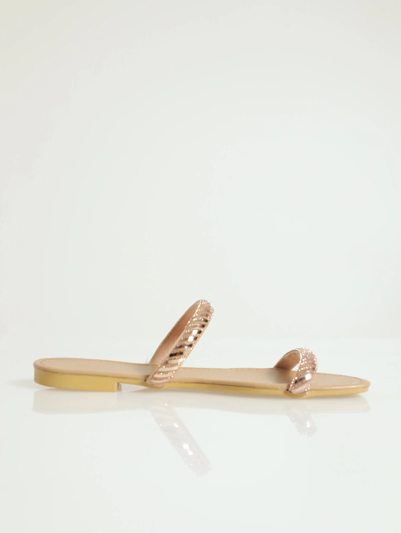 Flat Tubular Embellished 2 Strap Push In Mule Sandal - Image 3