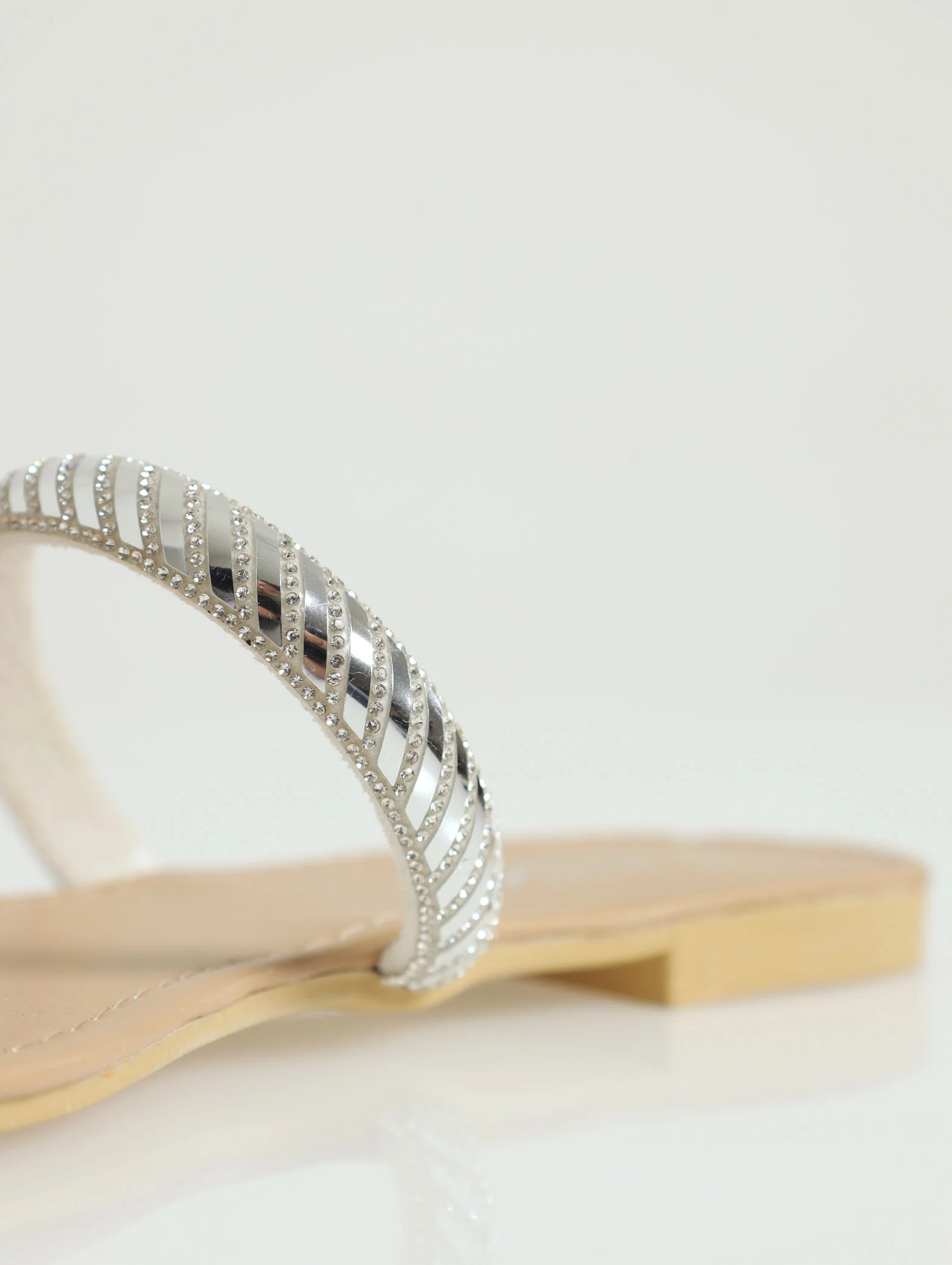 Flat Tubular Embellished 2 Strap Push In Mule - Silver - Image 4