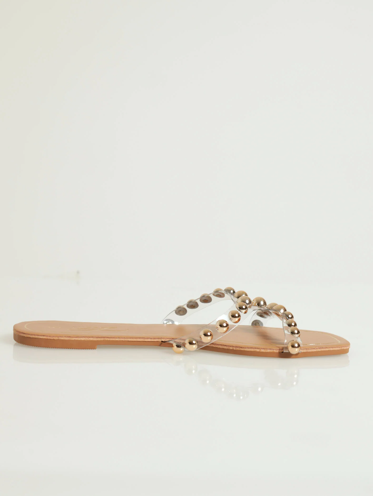 Flat Vinyl Round Stud Push-In Mule Sandal - Image 2