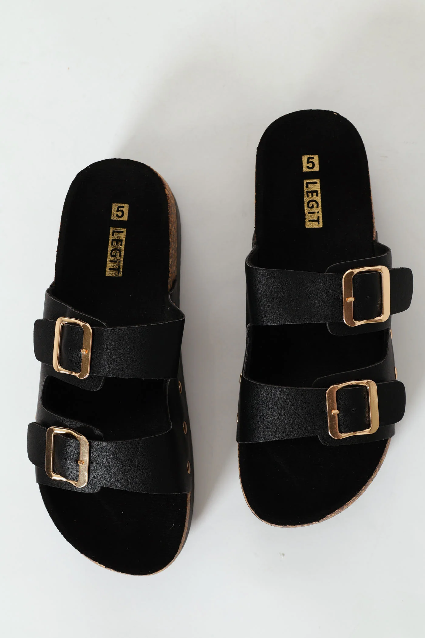 Flatform Double Strap Buckle Push In Mule Sandal - Black
