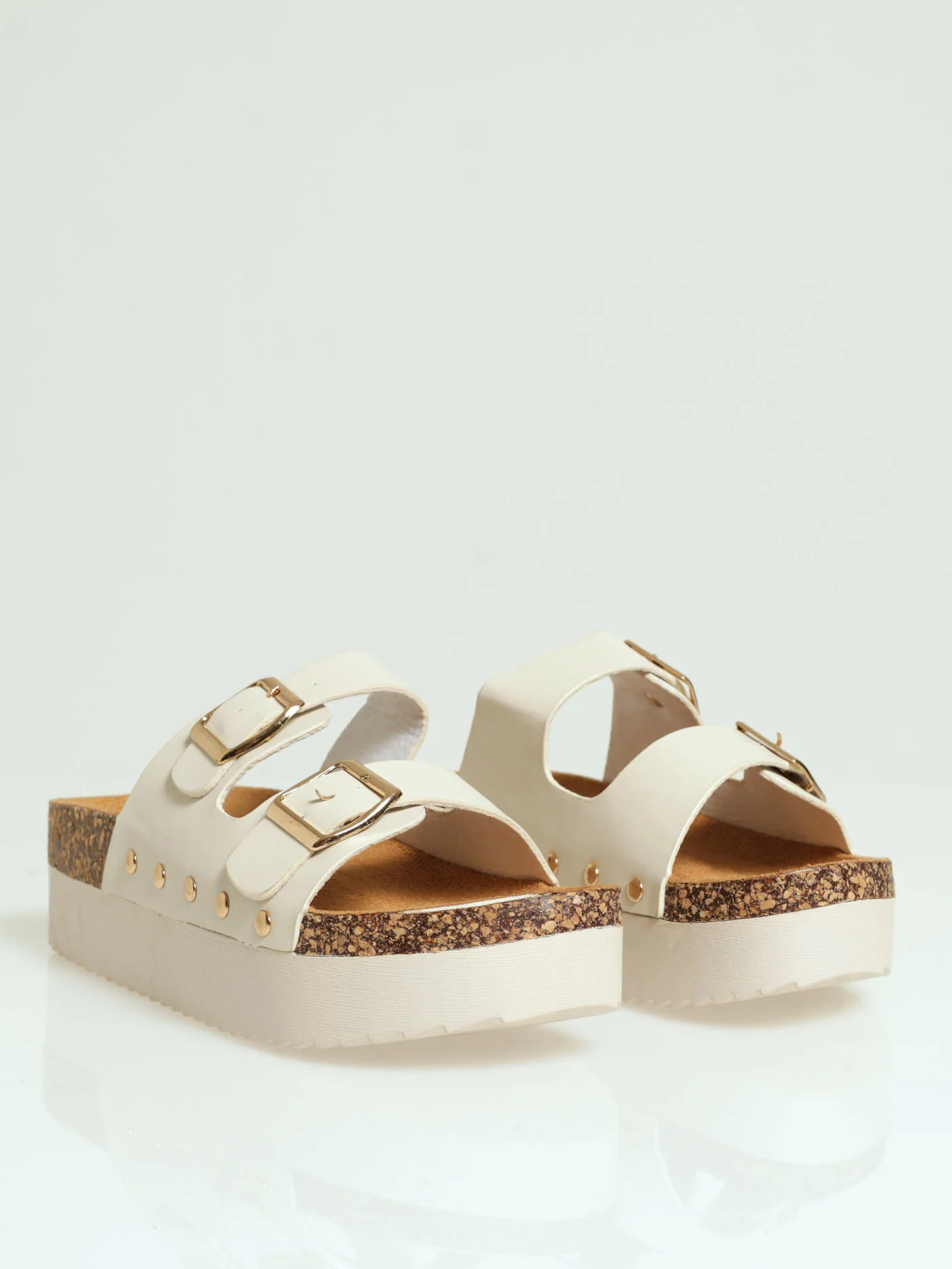Flatform Double Strap Buckle Push In Mule Sandal - Off White