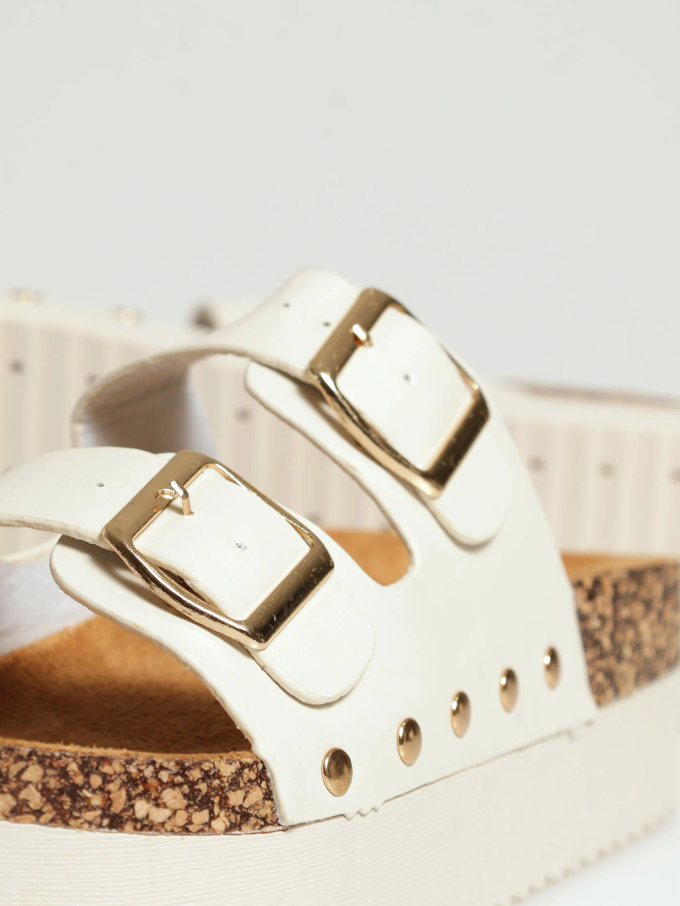 Flatform Double Strap Buckle Push In Mule Sandal - Off White - Image 5