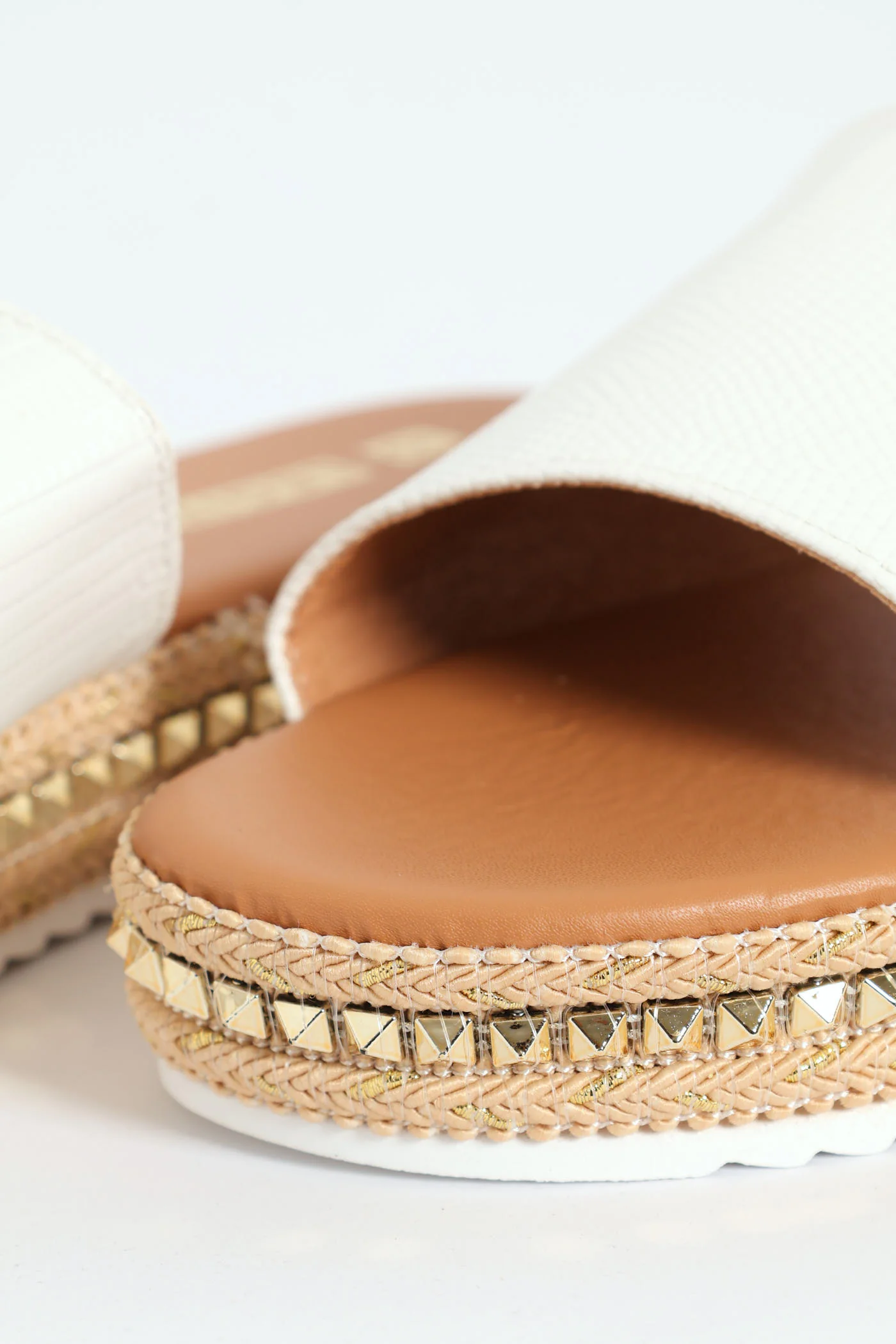 Flatform Studded Espadrille Croc Mule Sandal - White - Image 2