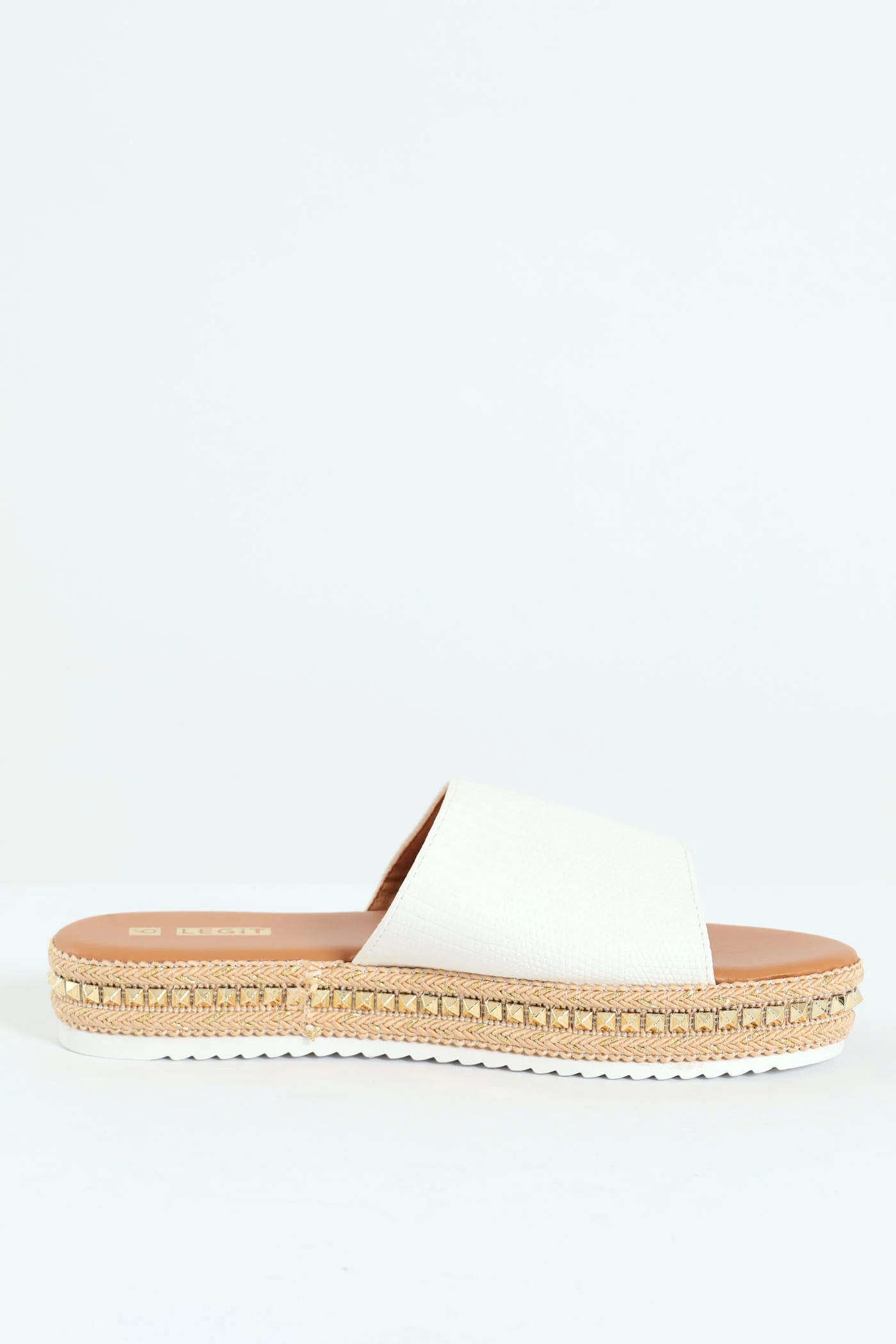 Flatform Studded Espadrille Croc Mule Sandal - White - Image 3