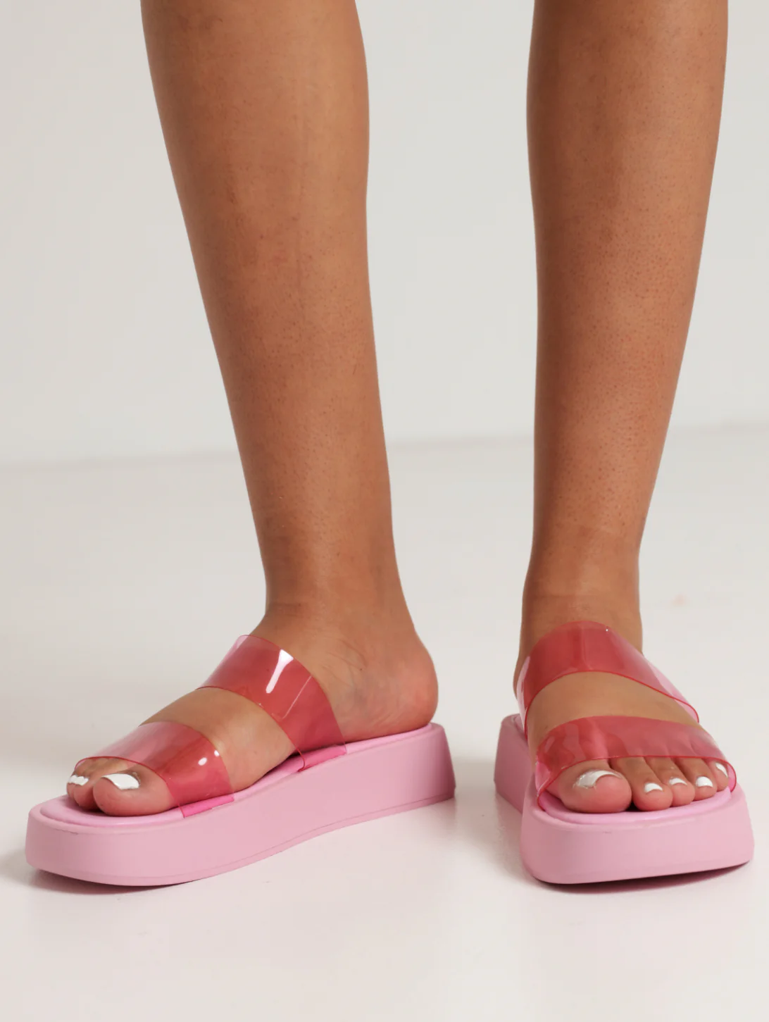 Flatform Vinyl Double Strap Sandal - Pink