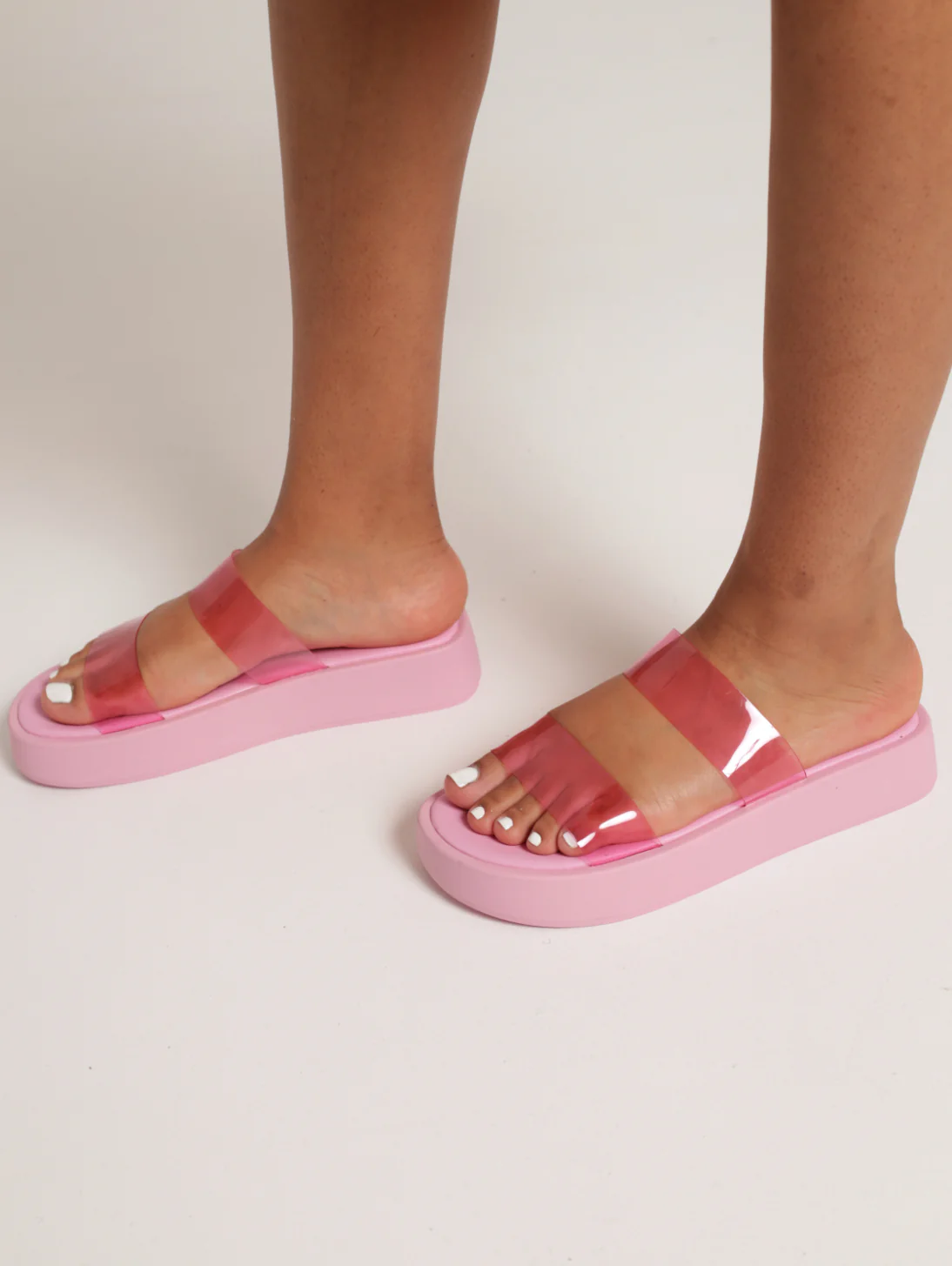 Flatform Vinyl Double Strap Sandal - Pink - Image 2