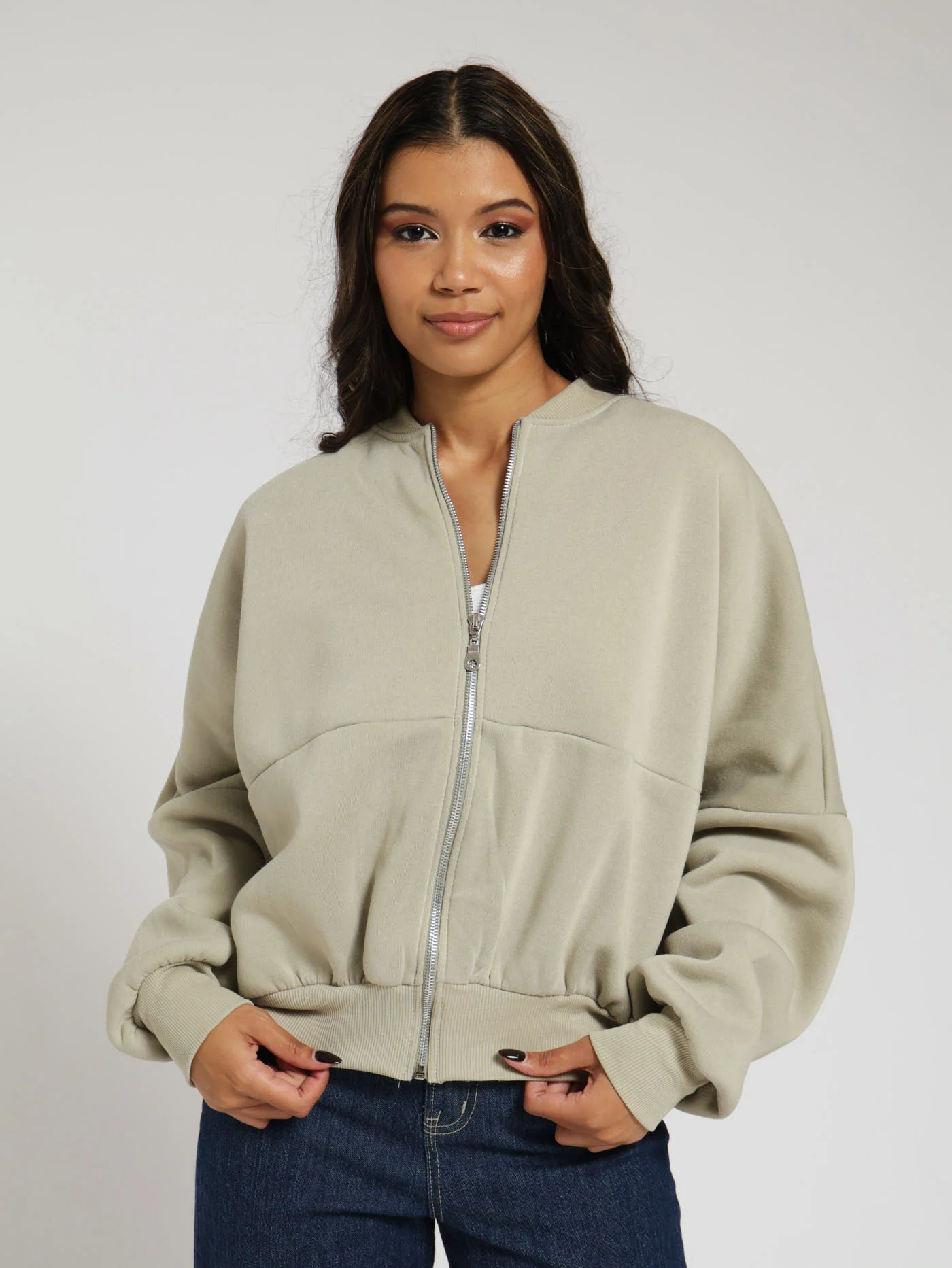 Fleece Bomber Jacket - Sage