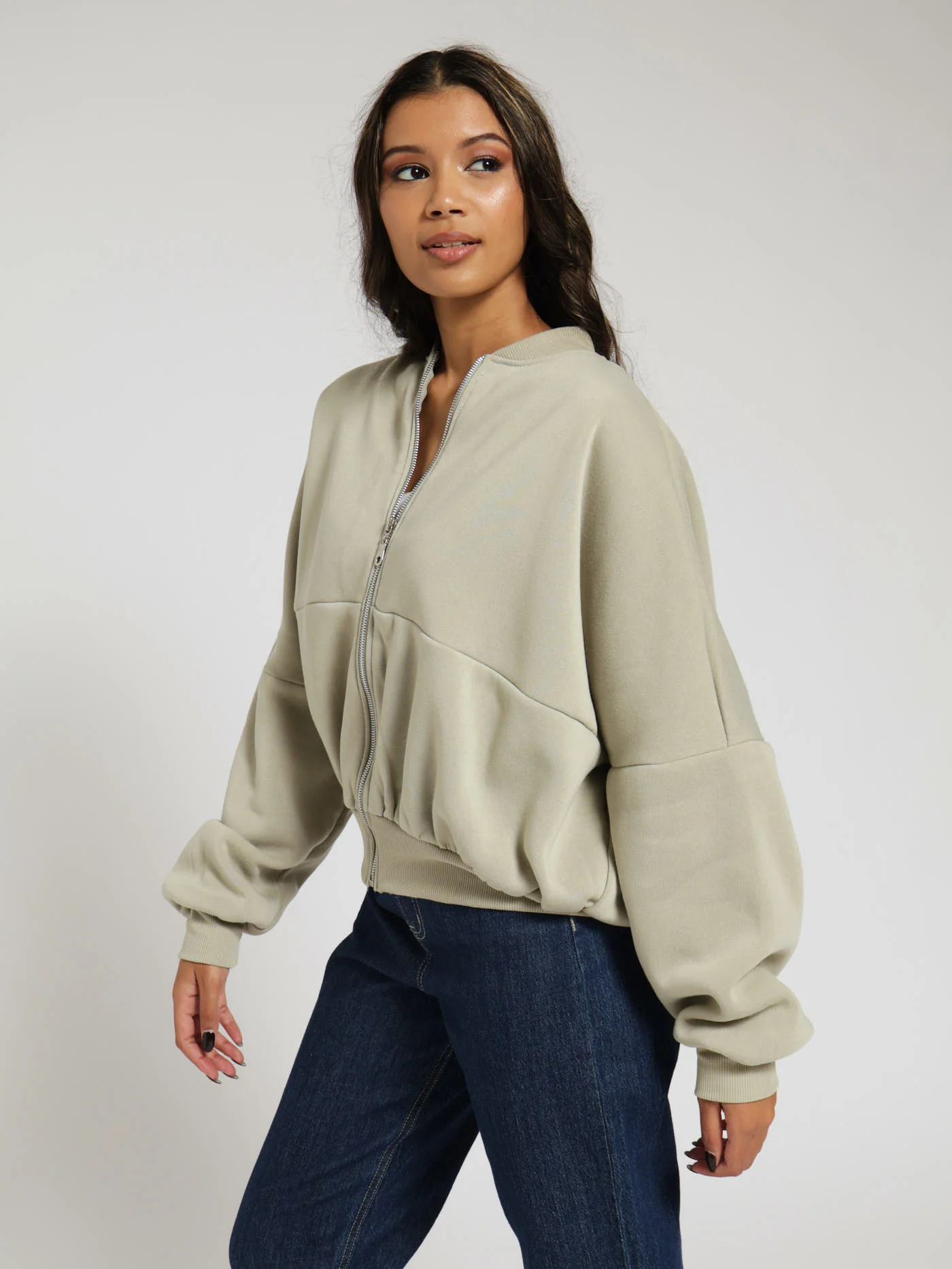 Fleece Bomber Jacket - Sage - Image 2