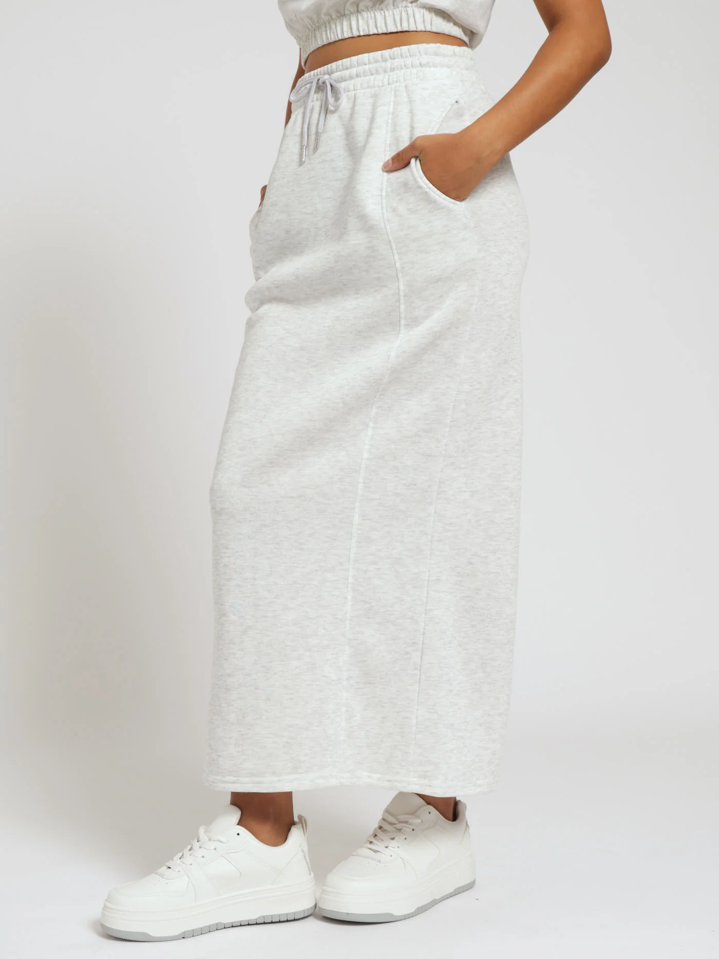 Fleece Midi Skirt - Grey Melange - Image 2