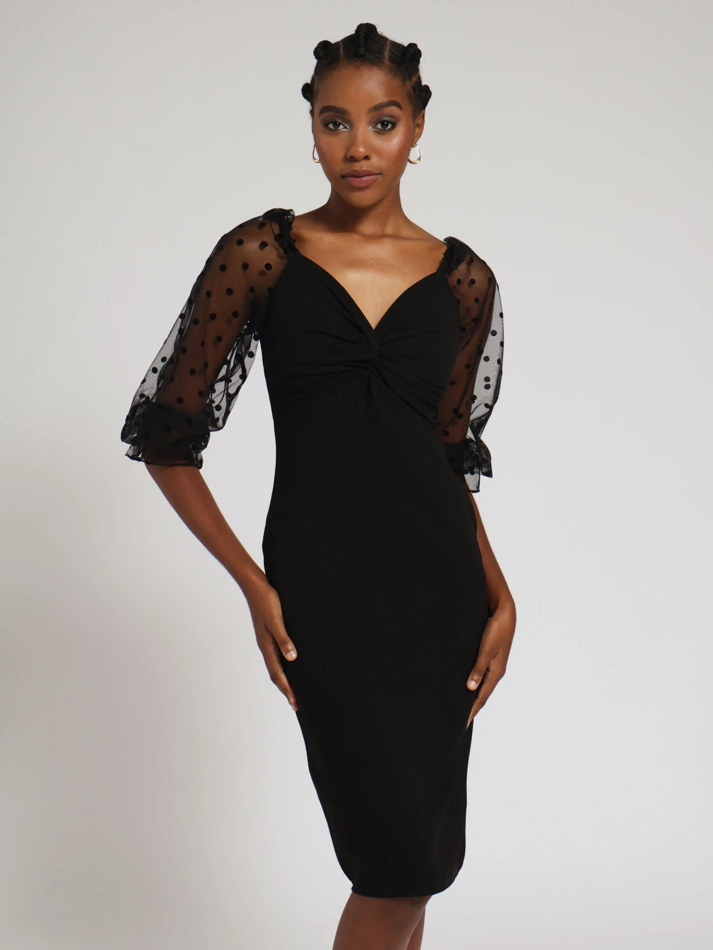 Flocked Sleeve Dress