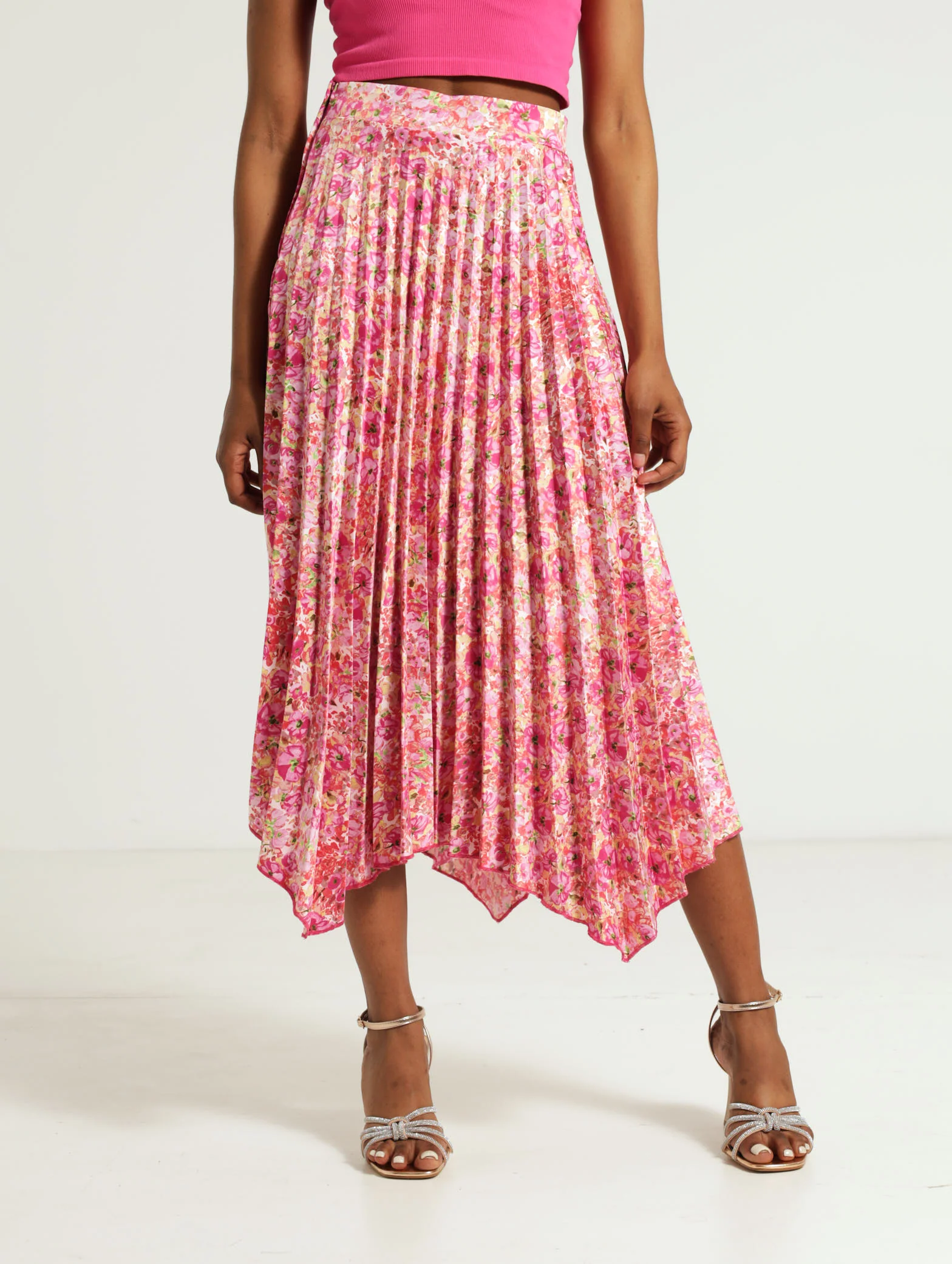 Floral Blooms Hankey Hem Pleated Skirt
