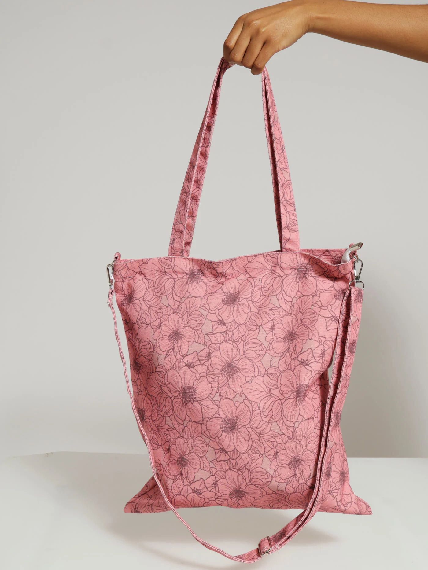 Floral Canvas Shopper Bag - Pink
