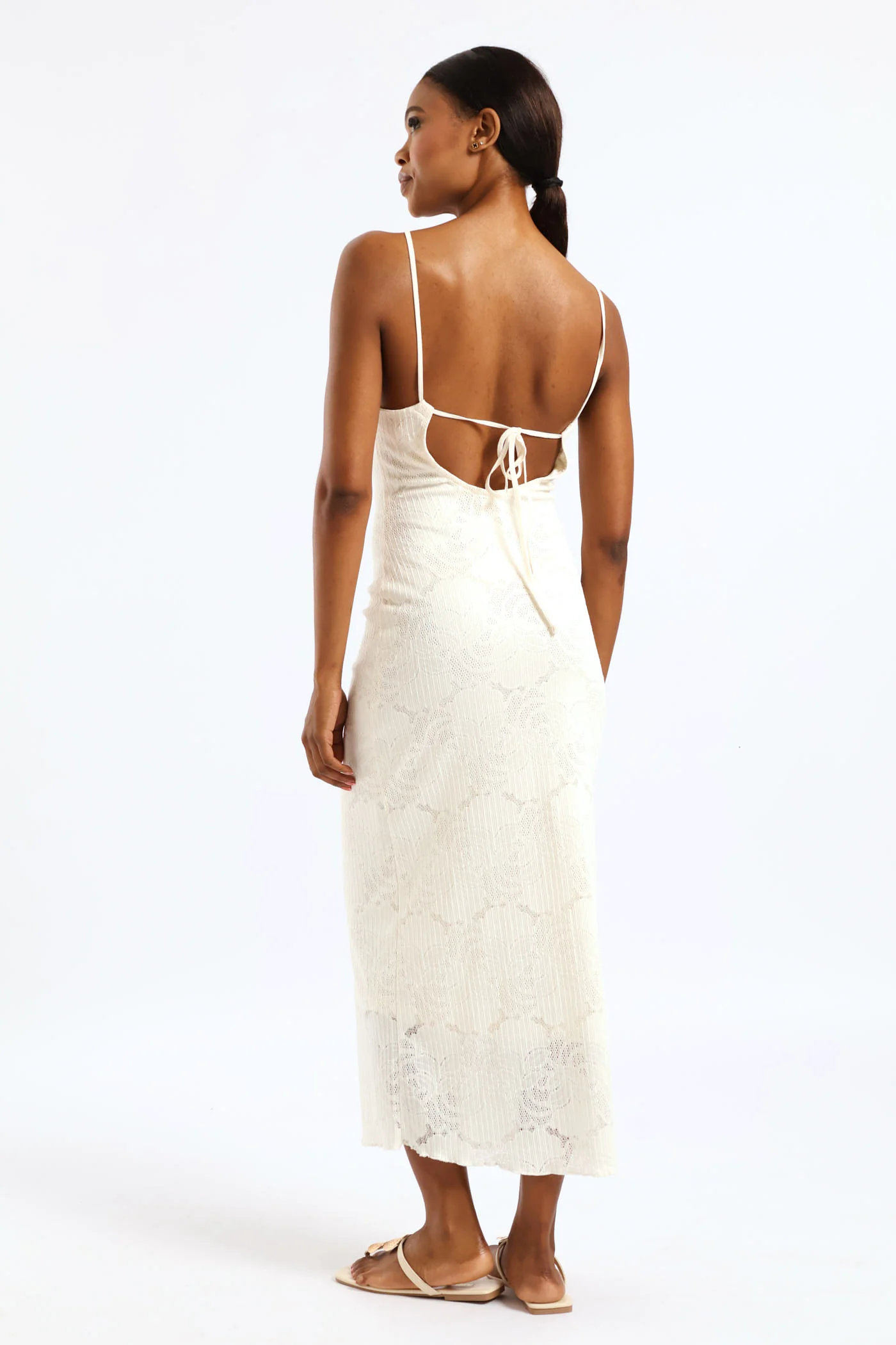 Floral Knit Bodycon Midaxi Dress - Cream - Image 4