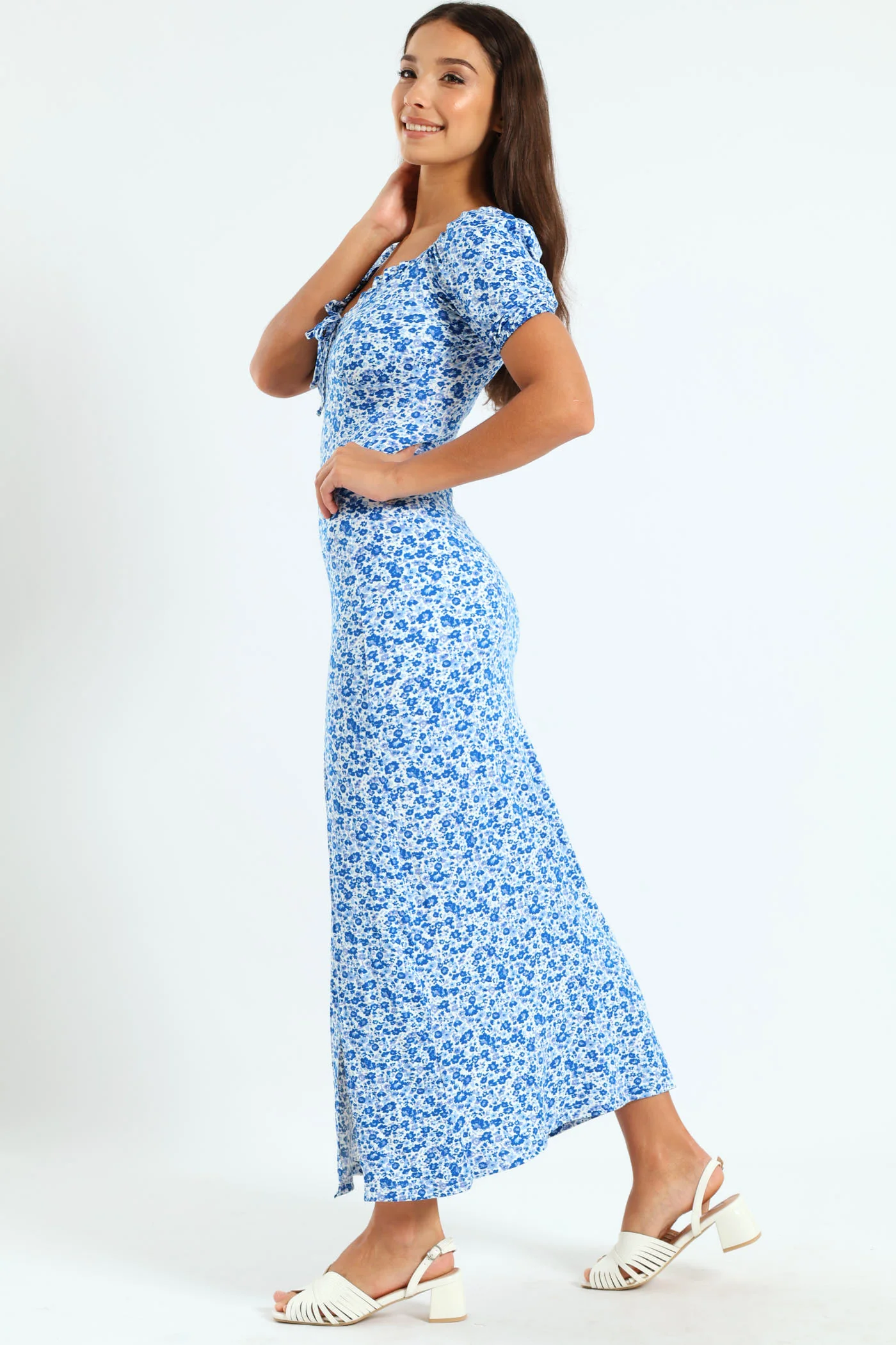 Floral Midi Dress - Blue - Image 5