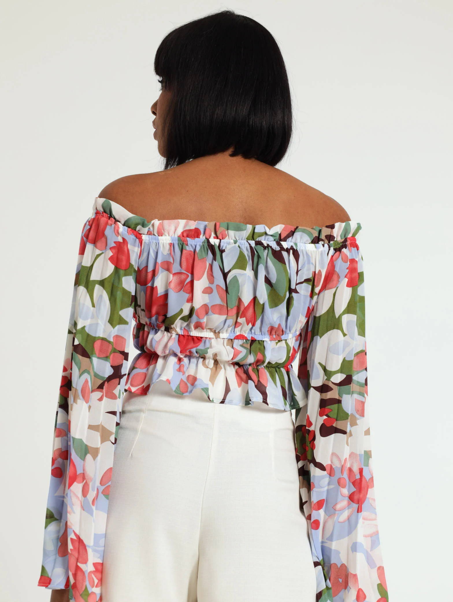 Floral Pleated Sleeve Blouse - Image 3