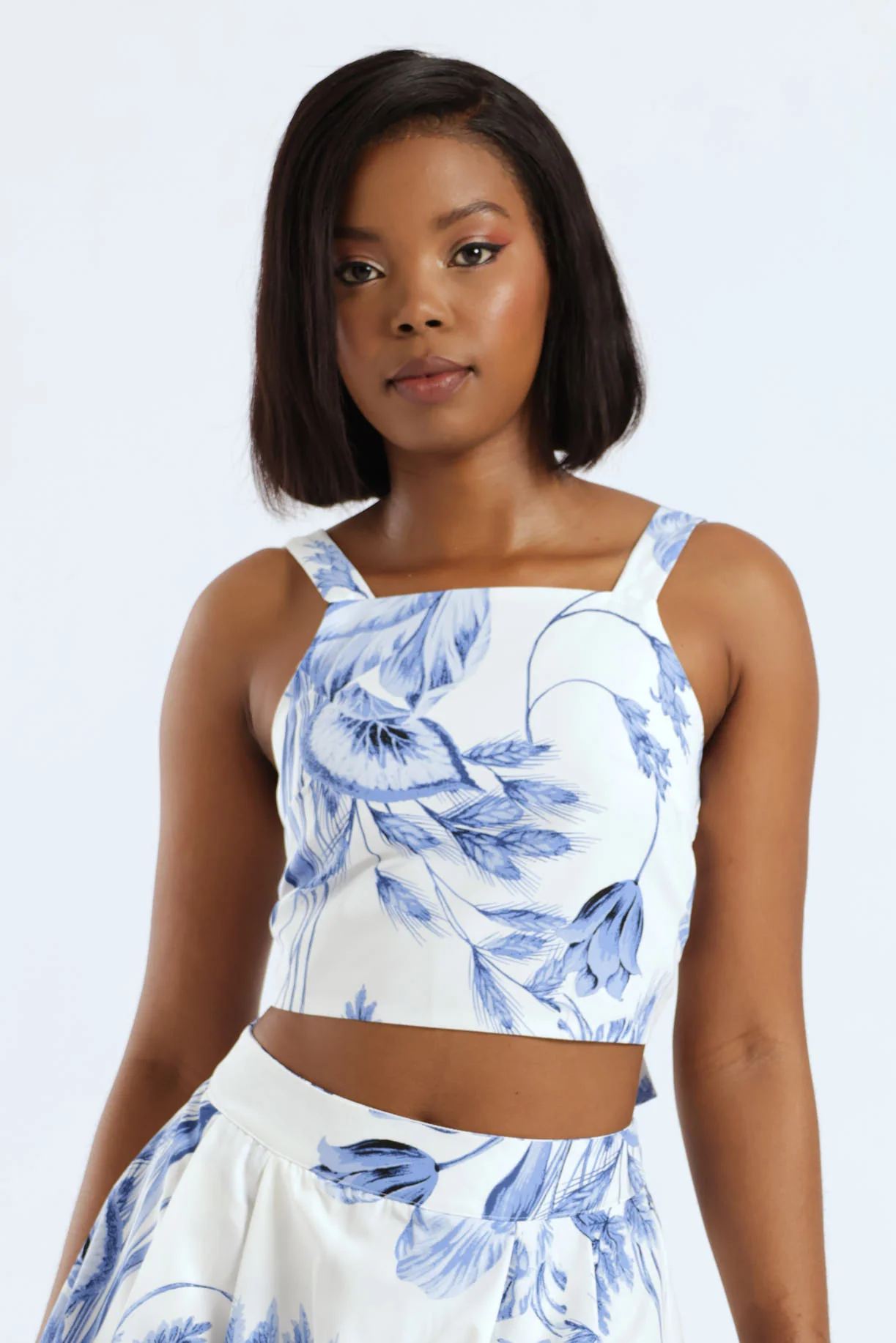 Floral Poplin Tie Back Crop Top - Multi