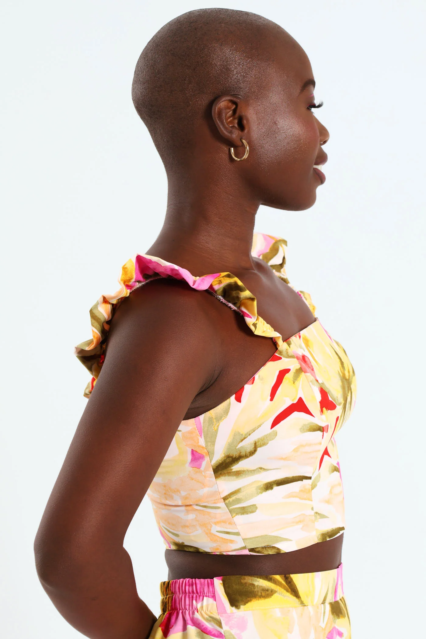Floral Print Frill Sleeve Panel Front Poplin Crop Top - Multi - Image 3