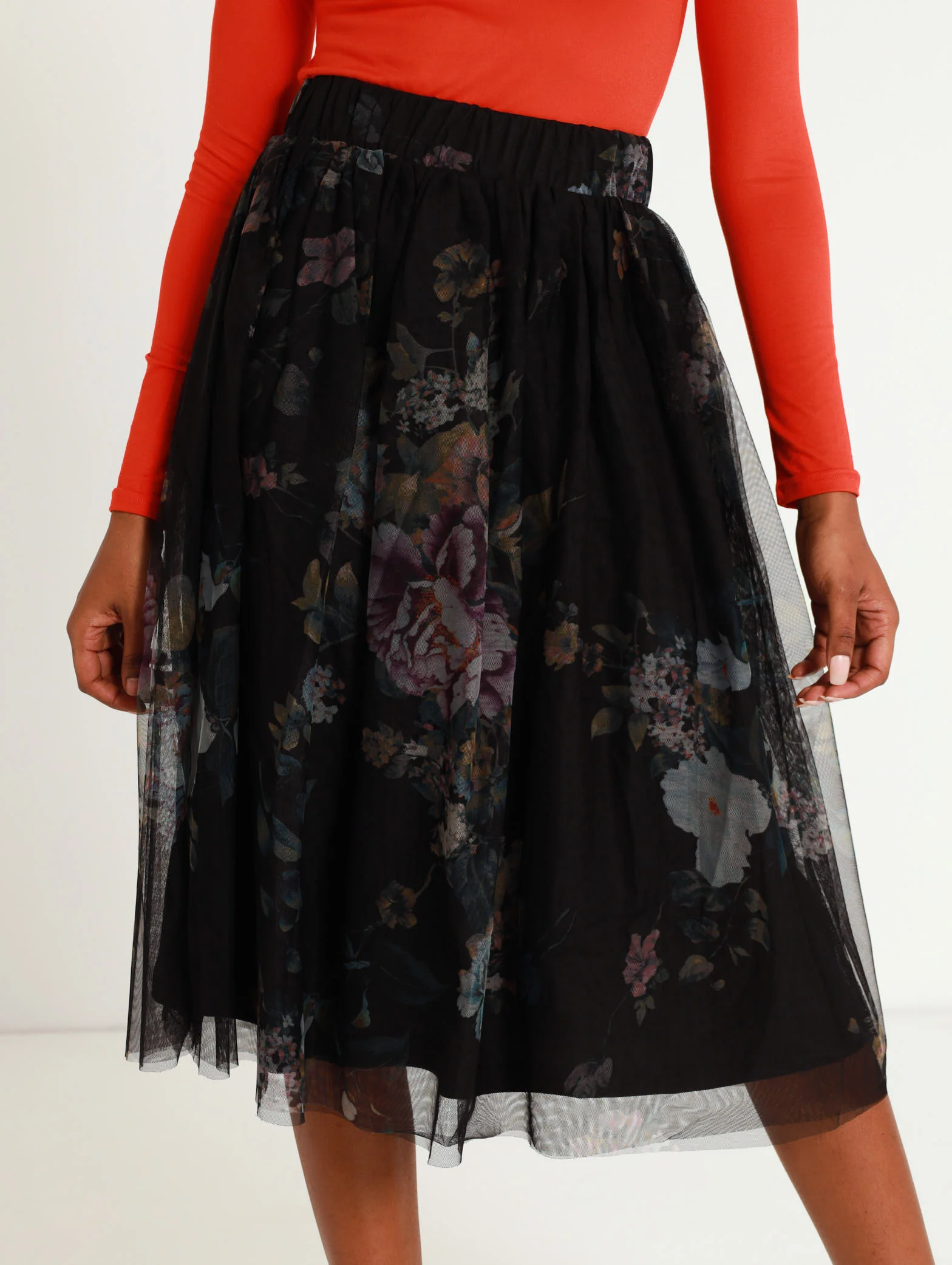 Floral Print Mesh Prom Skirt