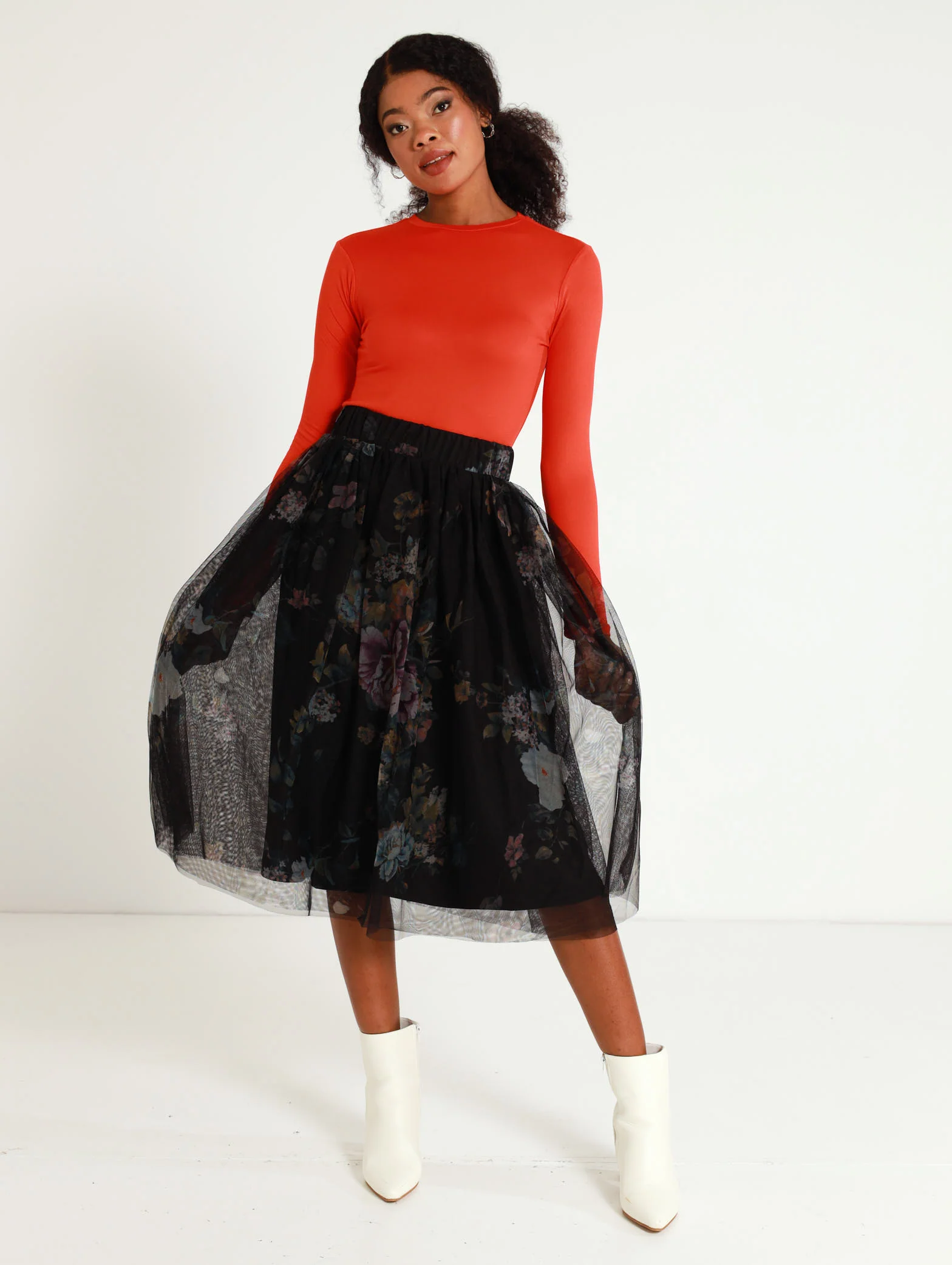 Floral Print Mesh Prom Skirt - Image 2