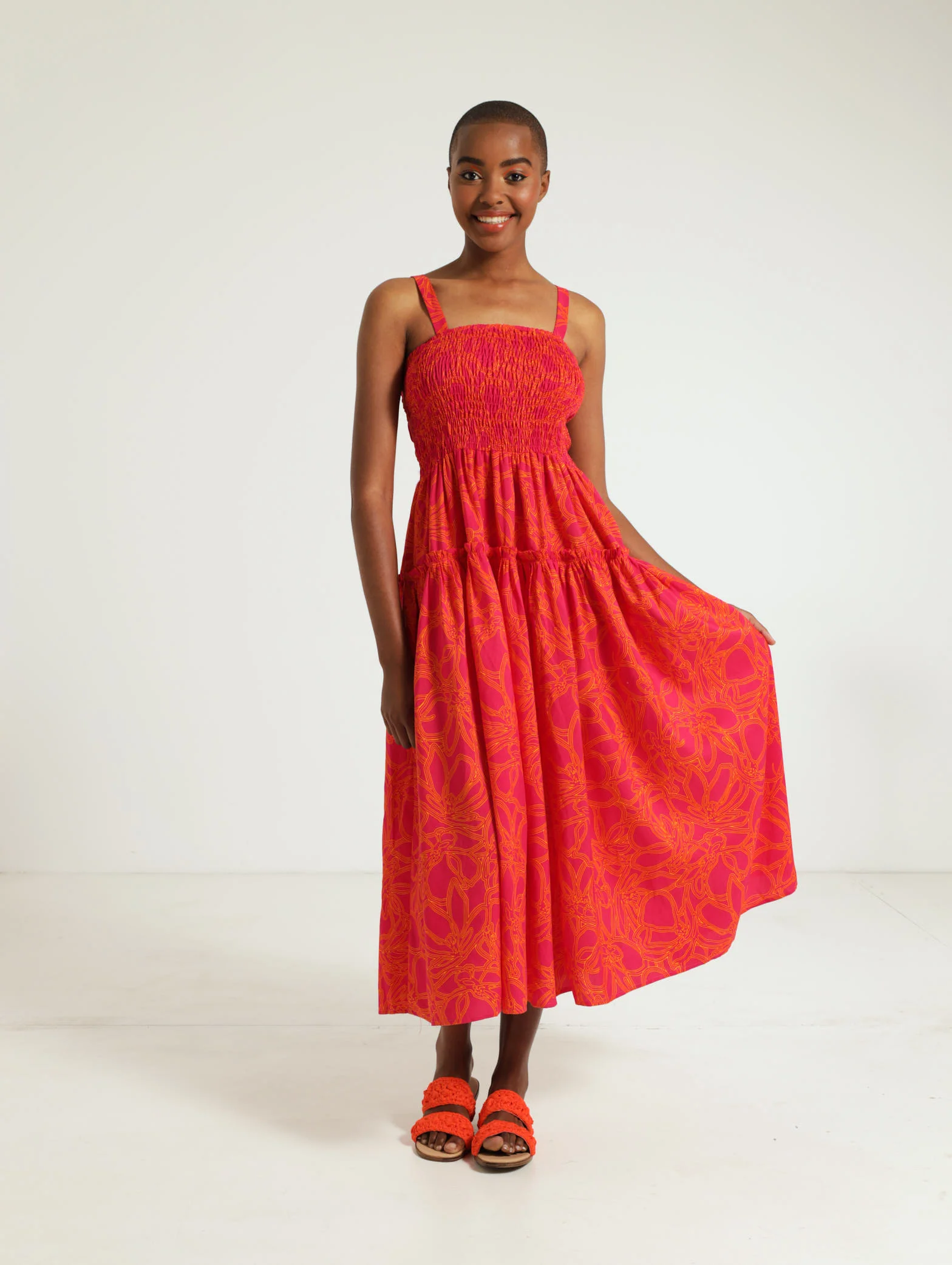 Floral Smocked Open Back Dress