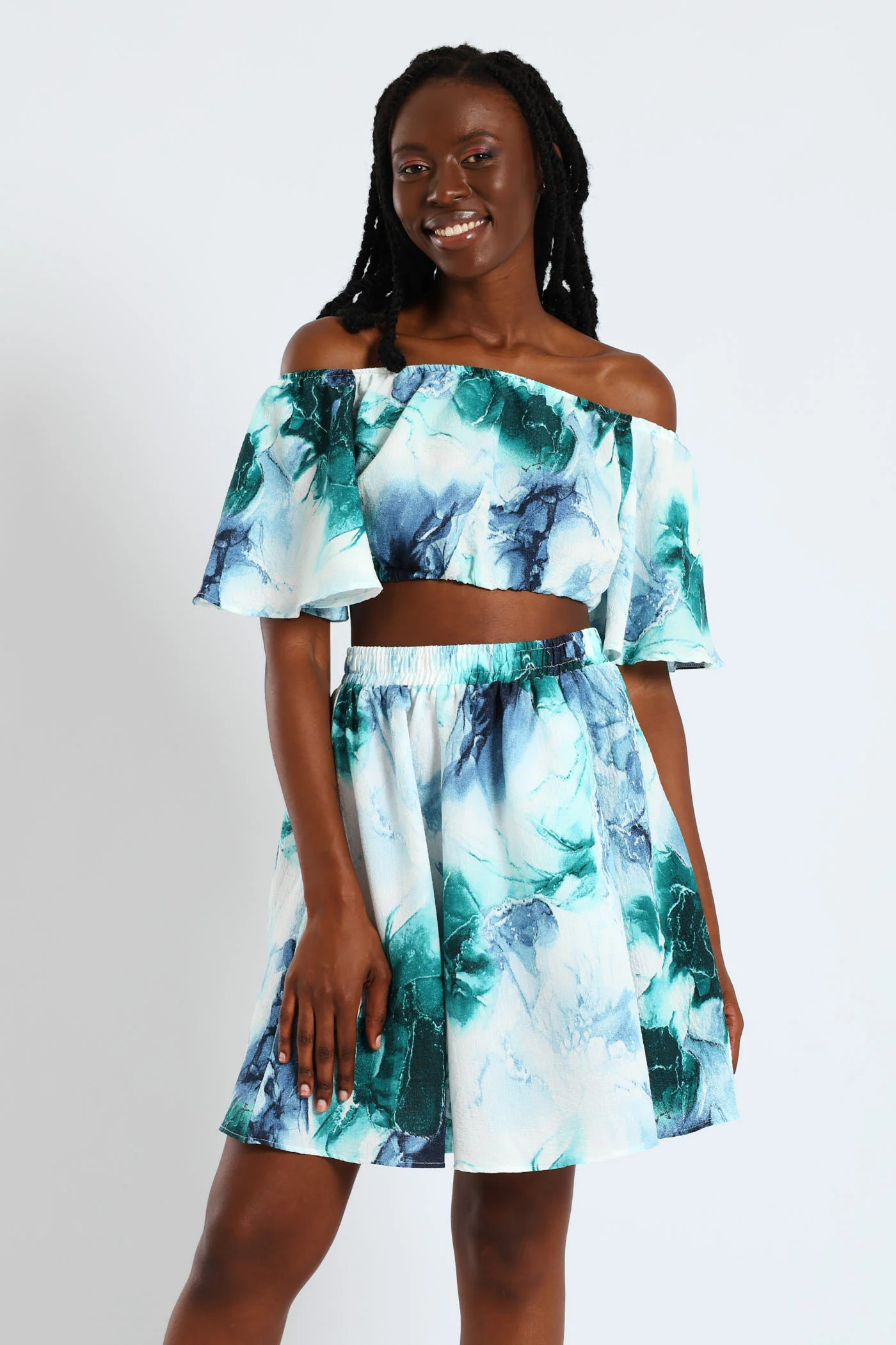 Floral Woven Mini Skirt - Blue