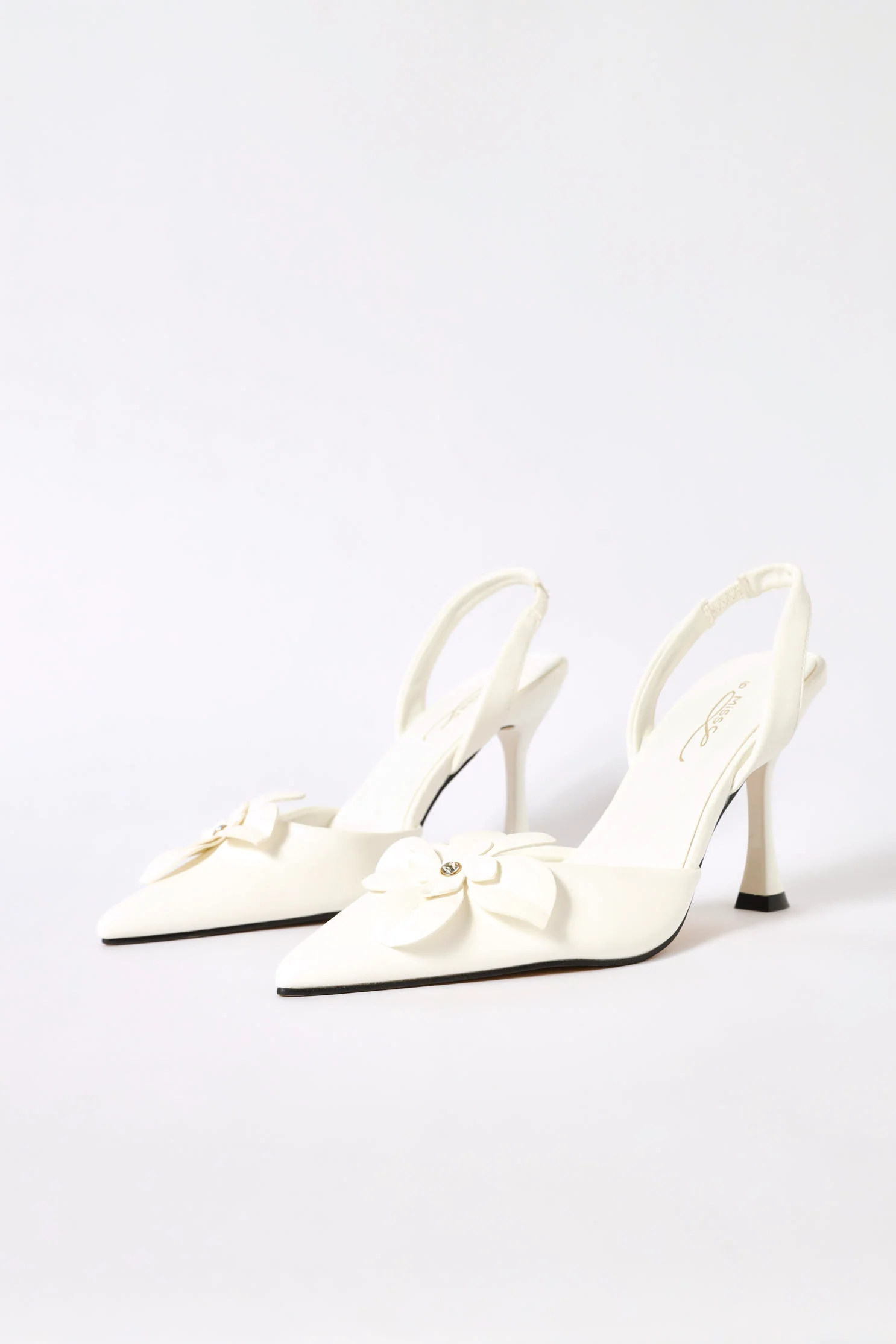 Flower Detail Slingback Court Heel - White - Image 2