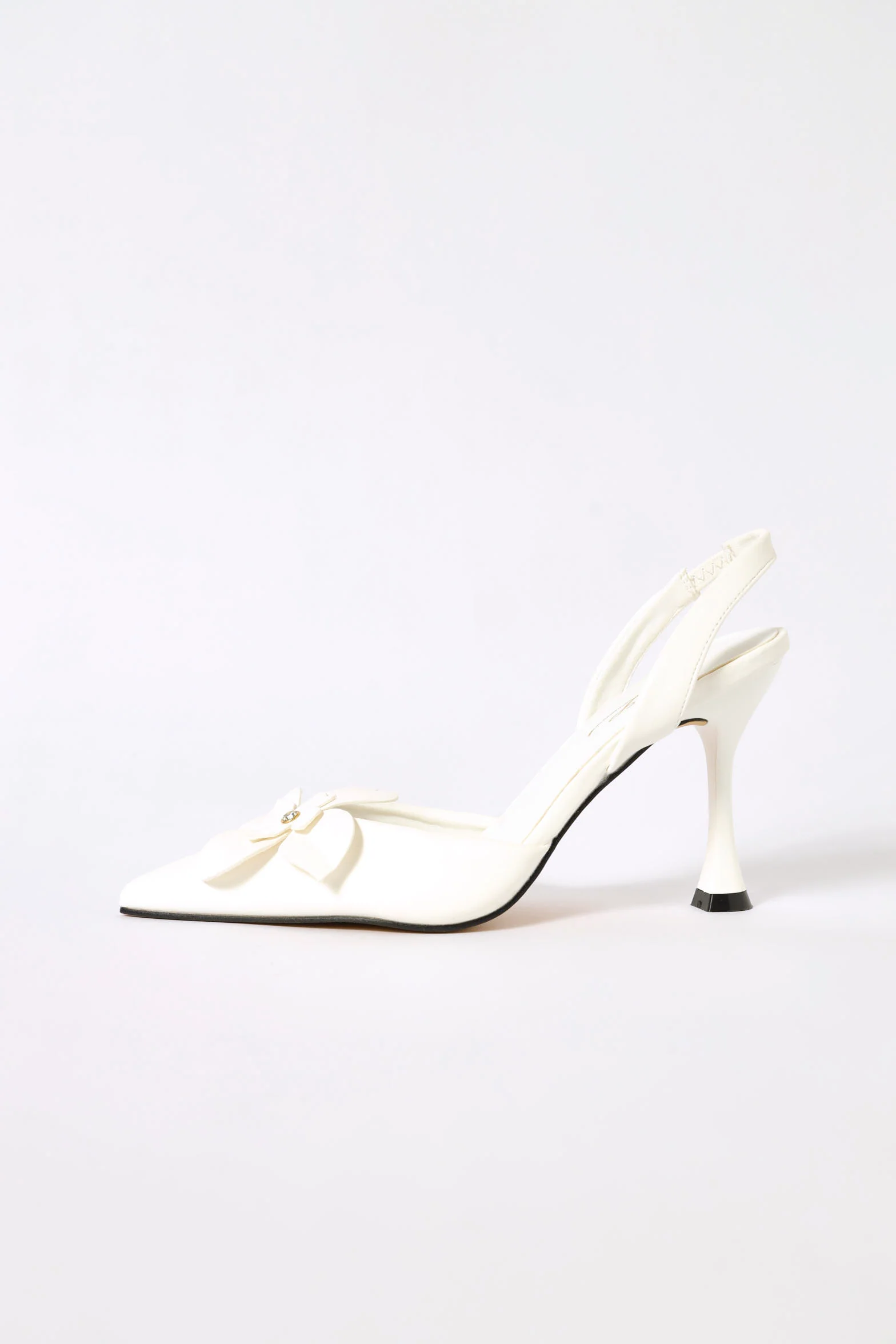 Flower Detail Slingback Court Heel - White - Image 3