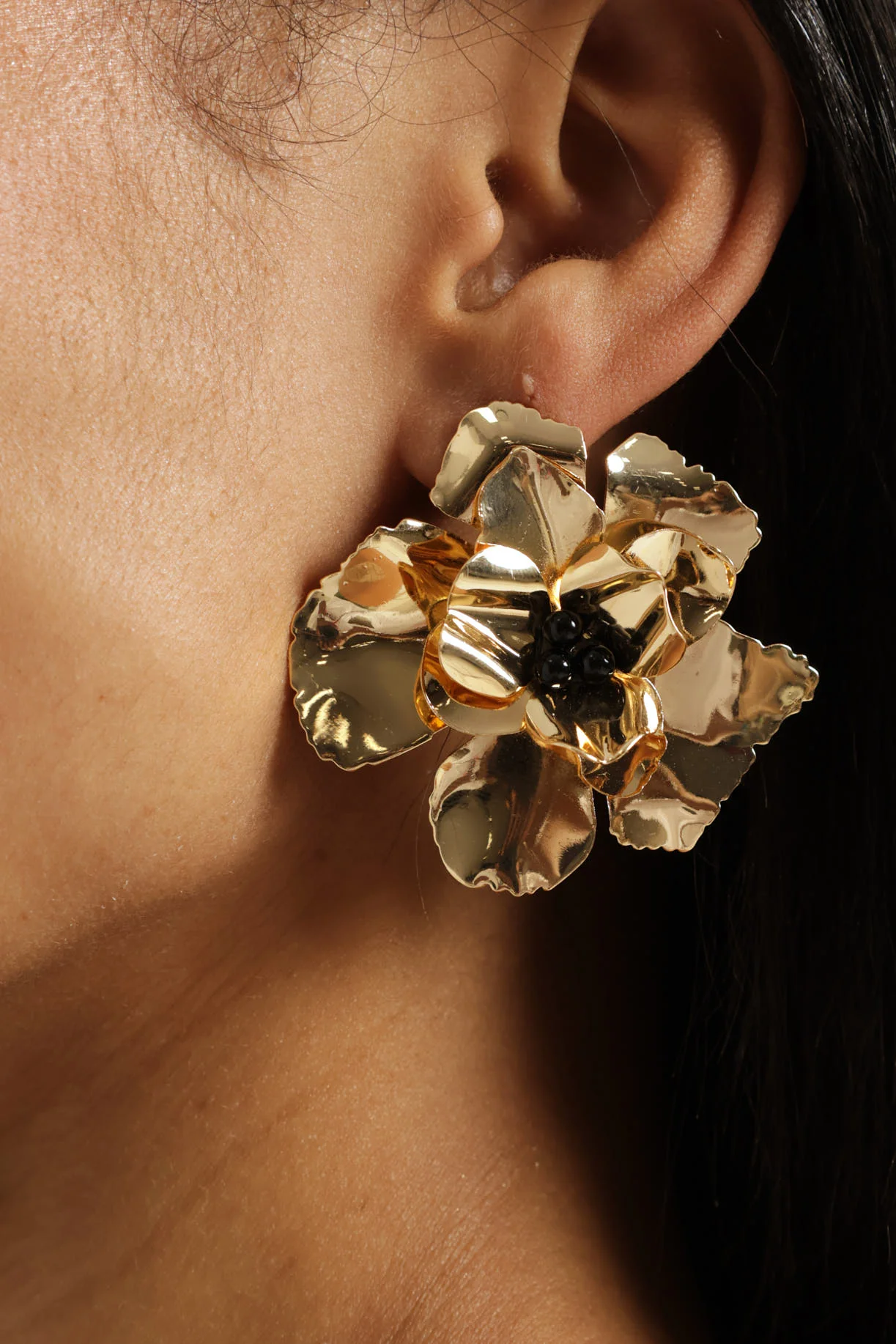 Flower Statement Earrings - Gold - Image 2