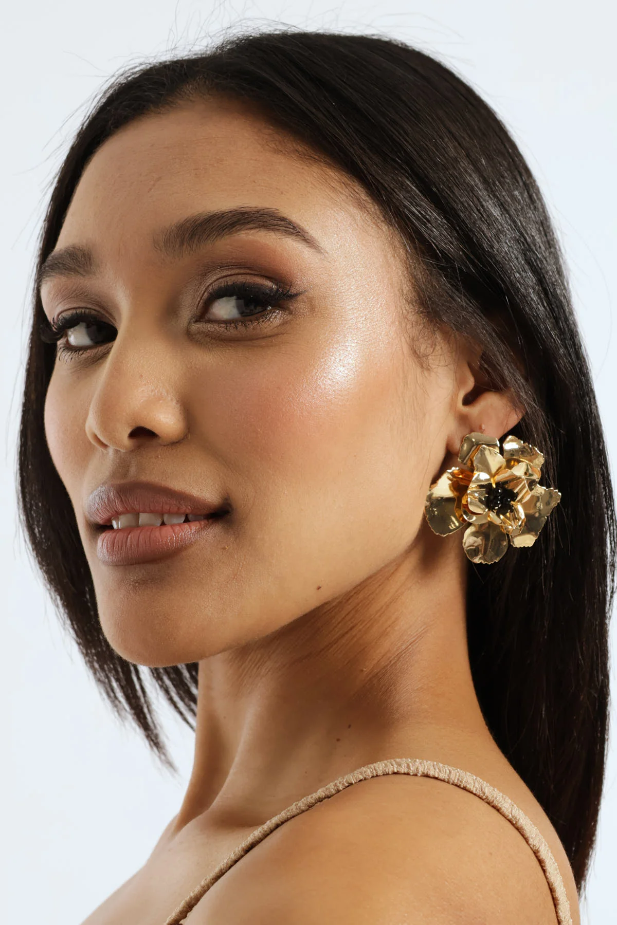 Flower Statement Earrings - Gold - Image 3