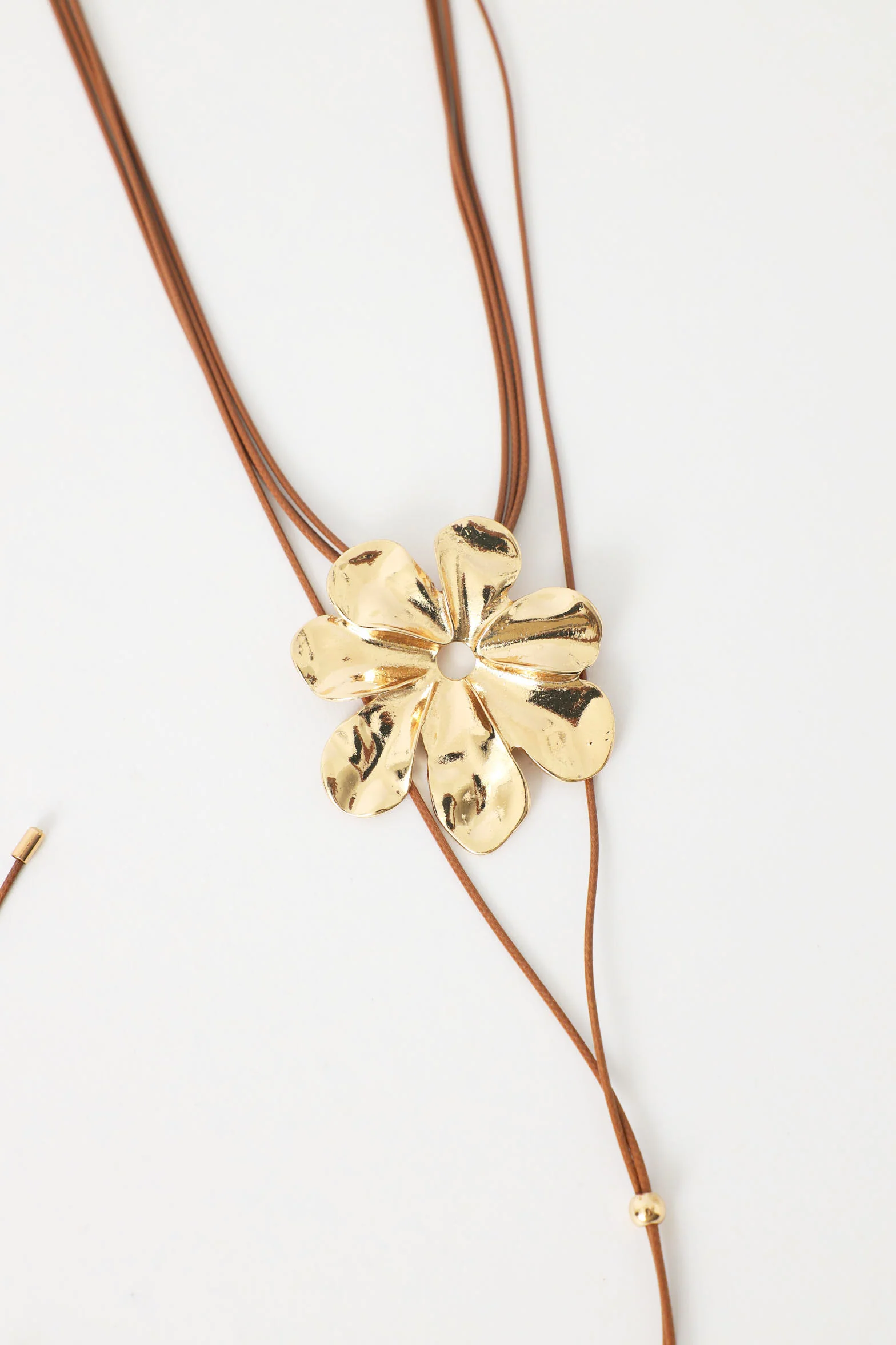 Flower Statement Leather Necklace - Tan - Image 2