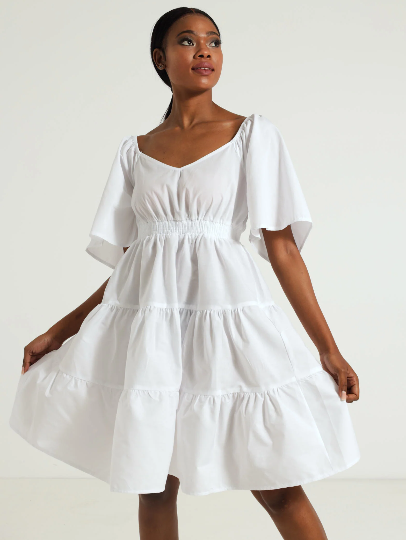 Flutter Sleeve Elasticated Mini Dress