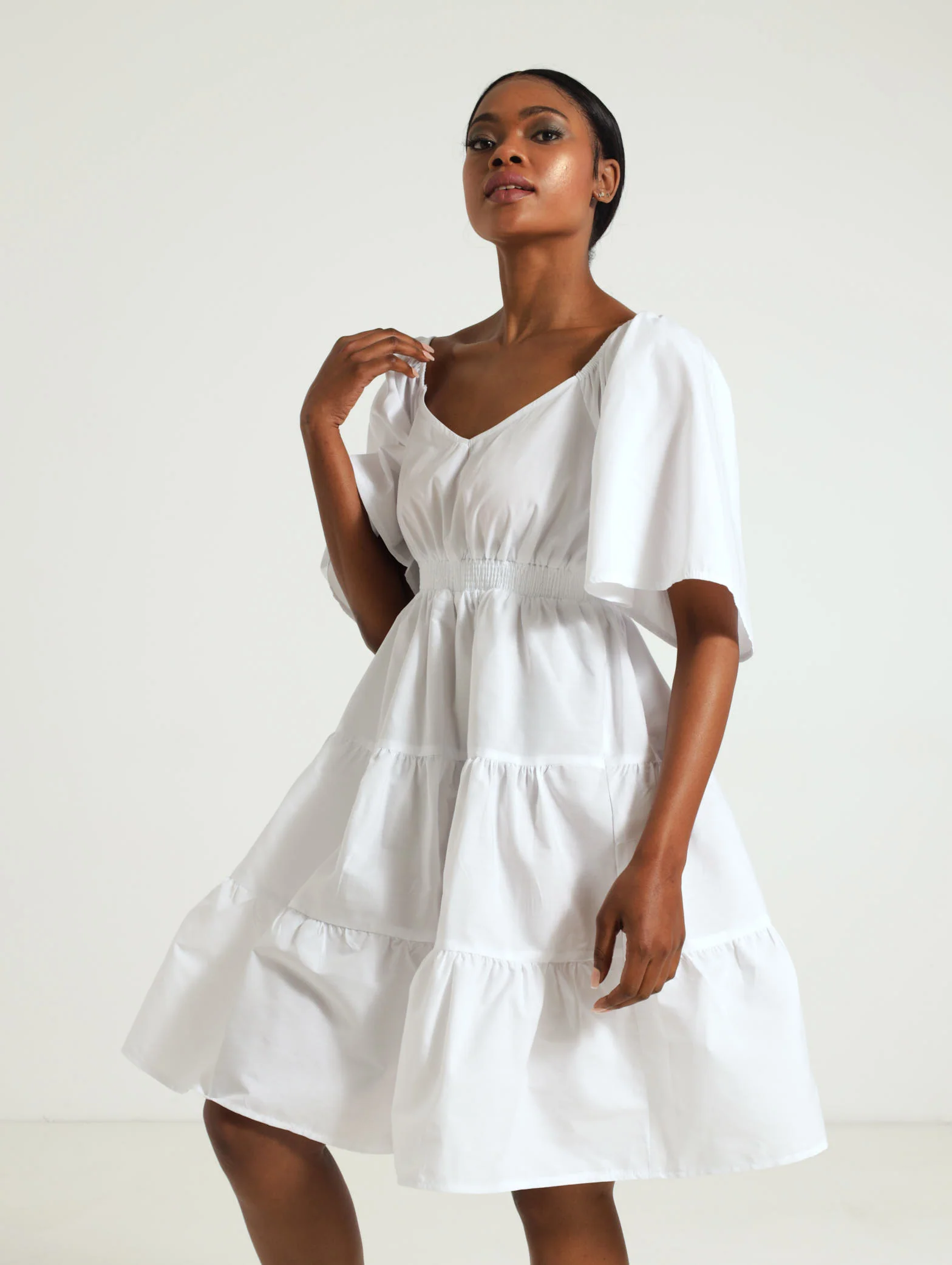 Flutter Sleeve Elasticated Mini Dress - Image 2