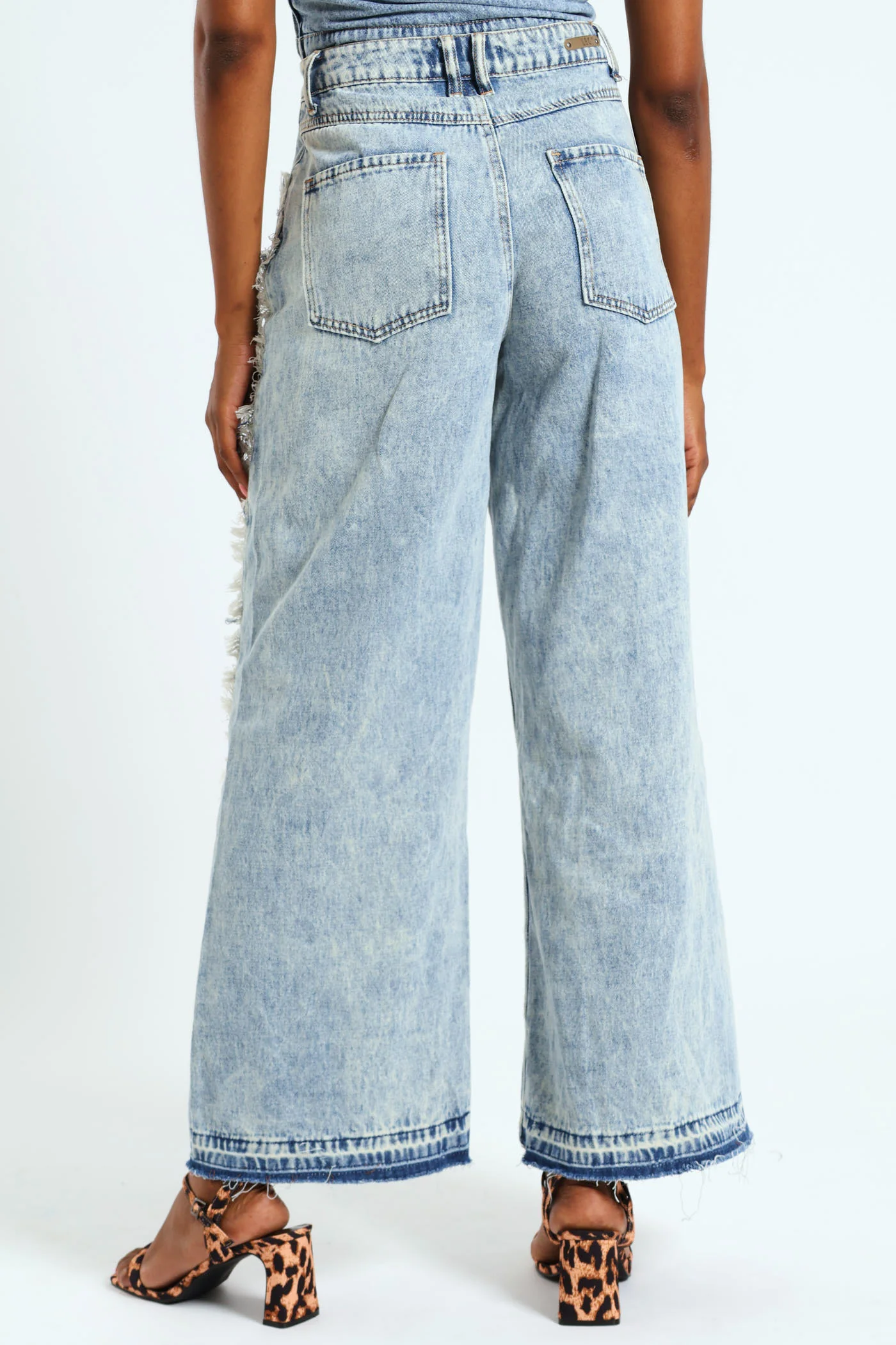 Frayed Panel Wide Leg Jean - Tea Stain - Image 5