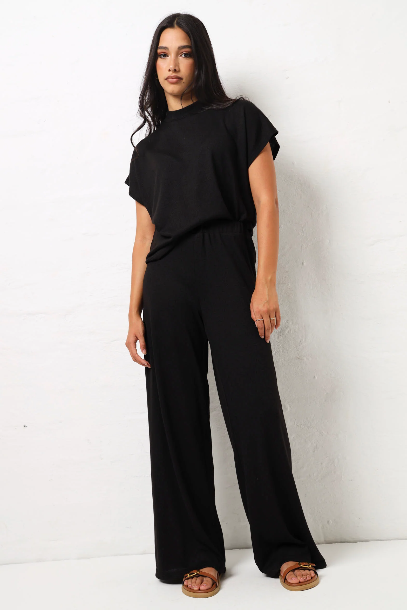 French Knit Wide leg Pant - Black - Image 2