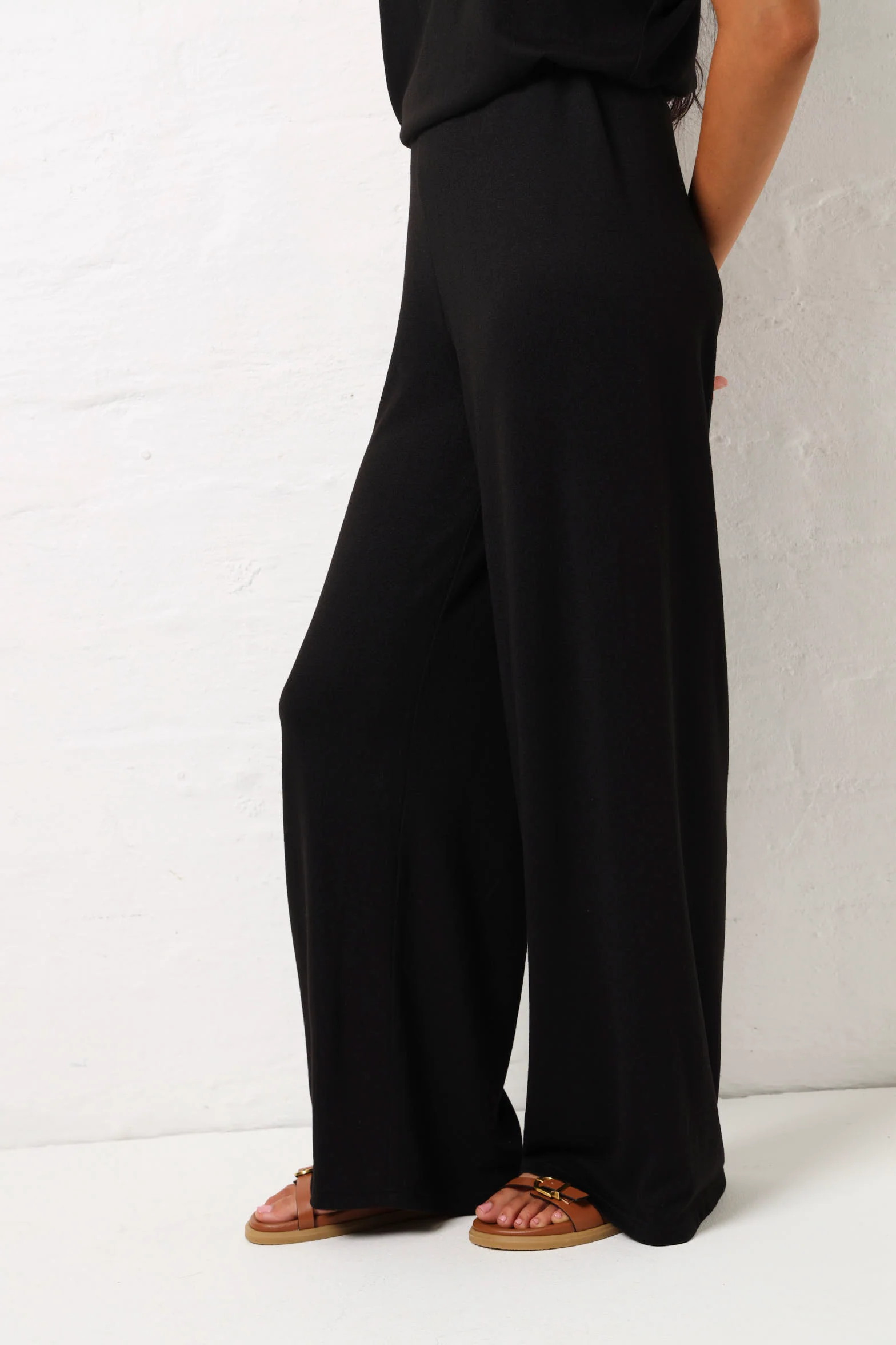 French Knit Wide leg Pant - Black - Image 3