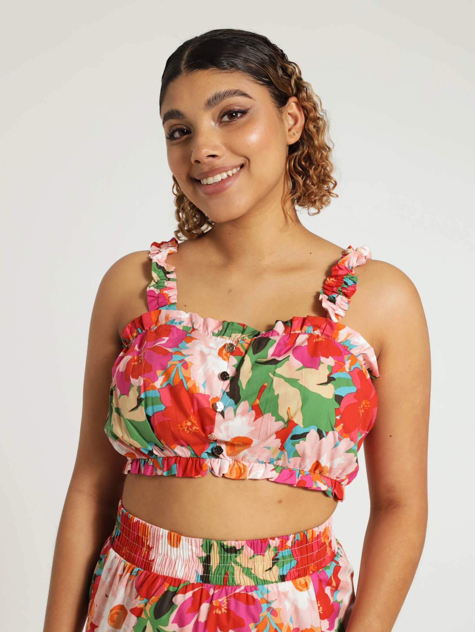 Frill Detail Poplin Floral Cami