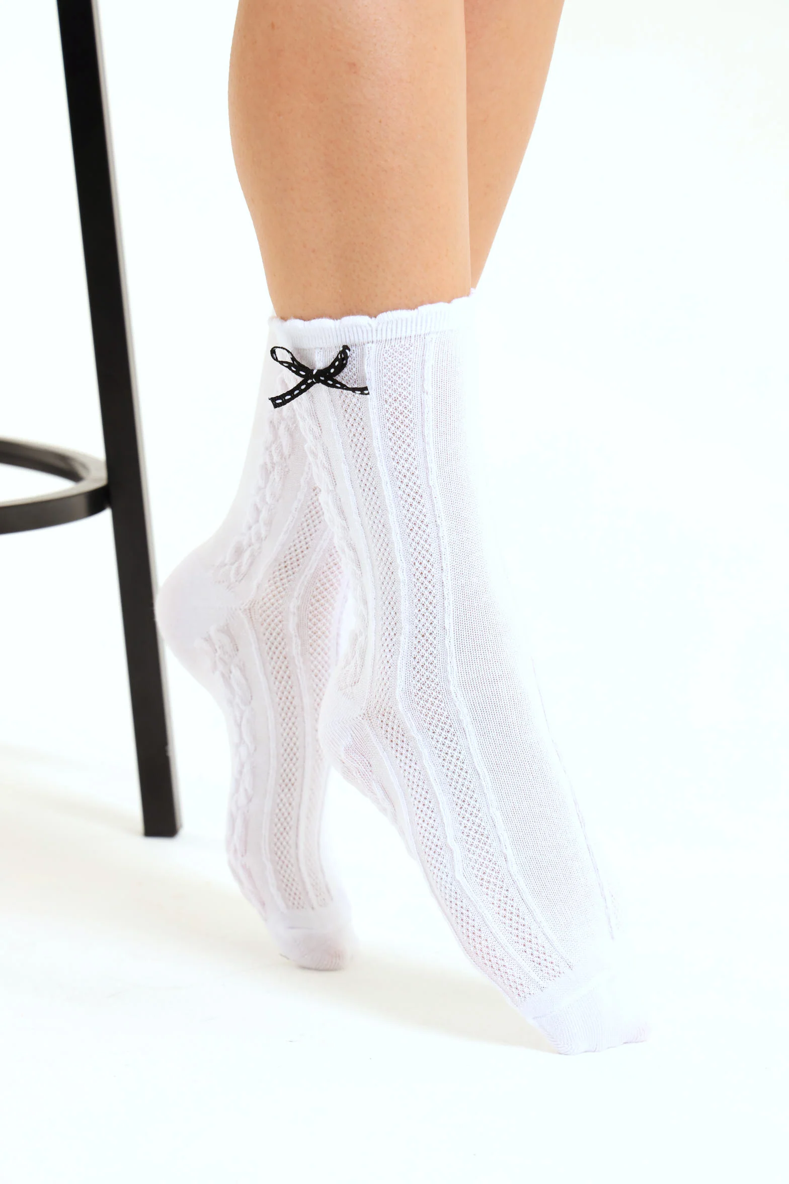 Frill Pointelle Crew Socks - White