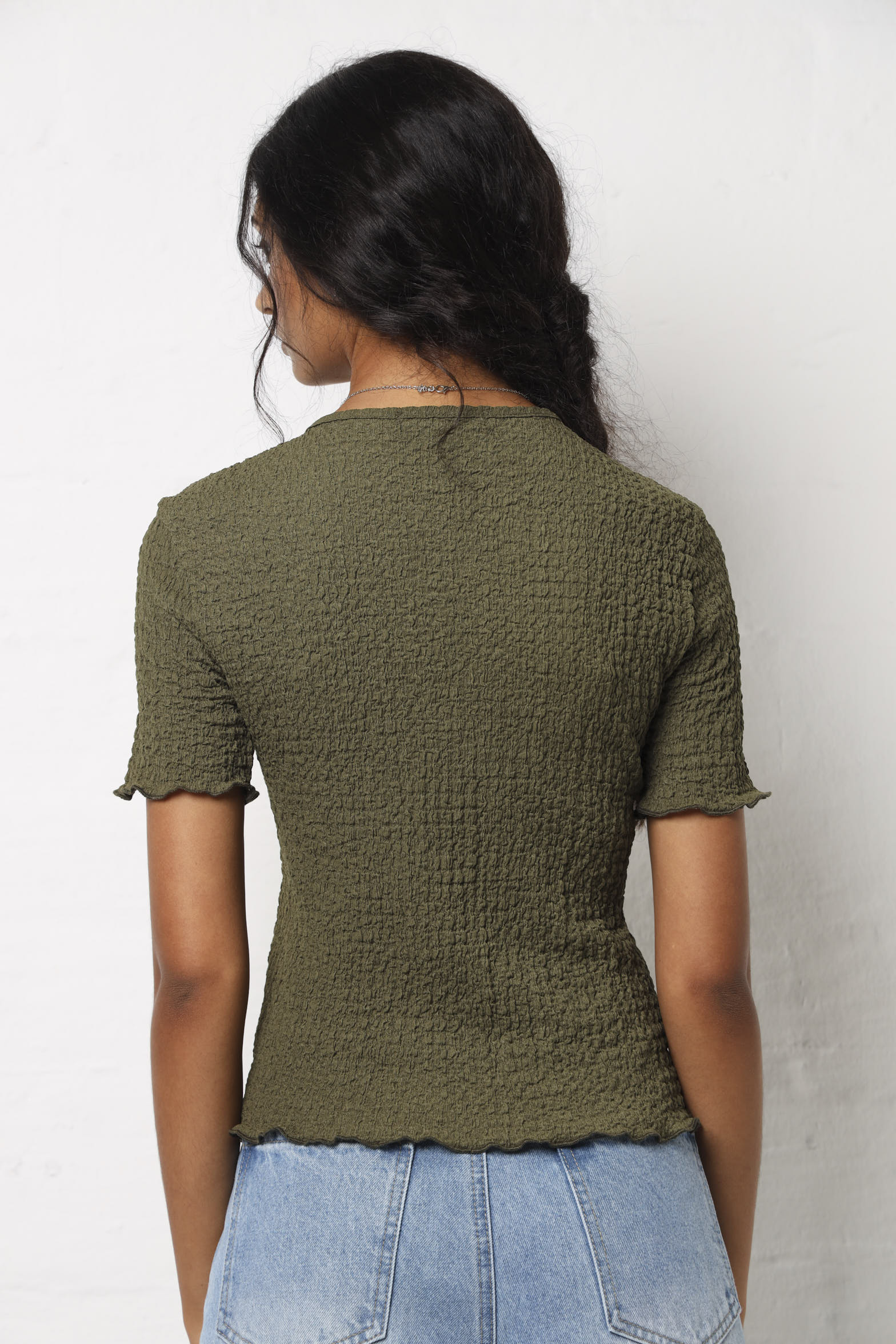 Front Knot Crinkle Knit Top - Fatigue - Image 4